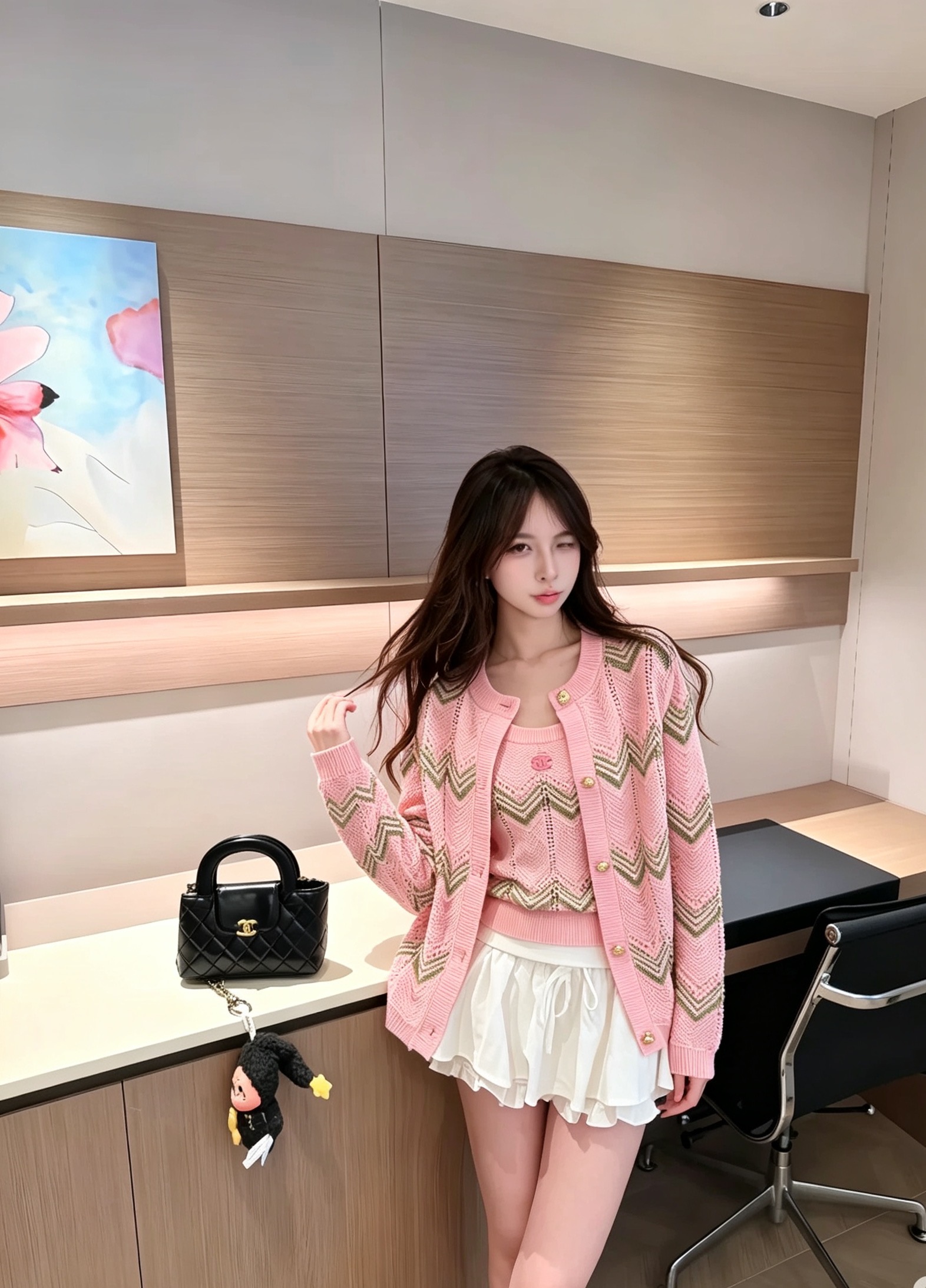 [TOP] CHANEL Knit Cardigan & Vest Set - Pink - 711 Luxury