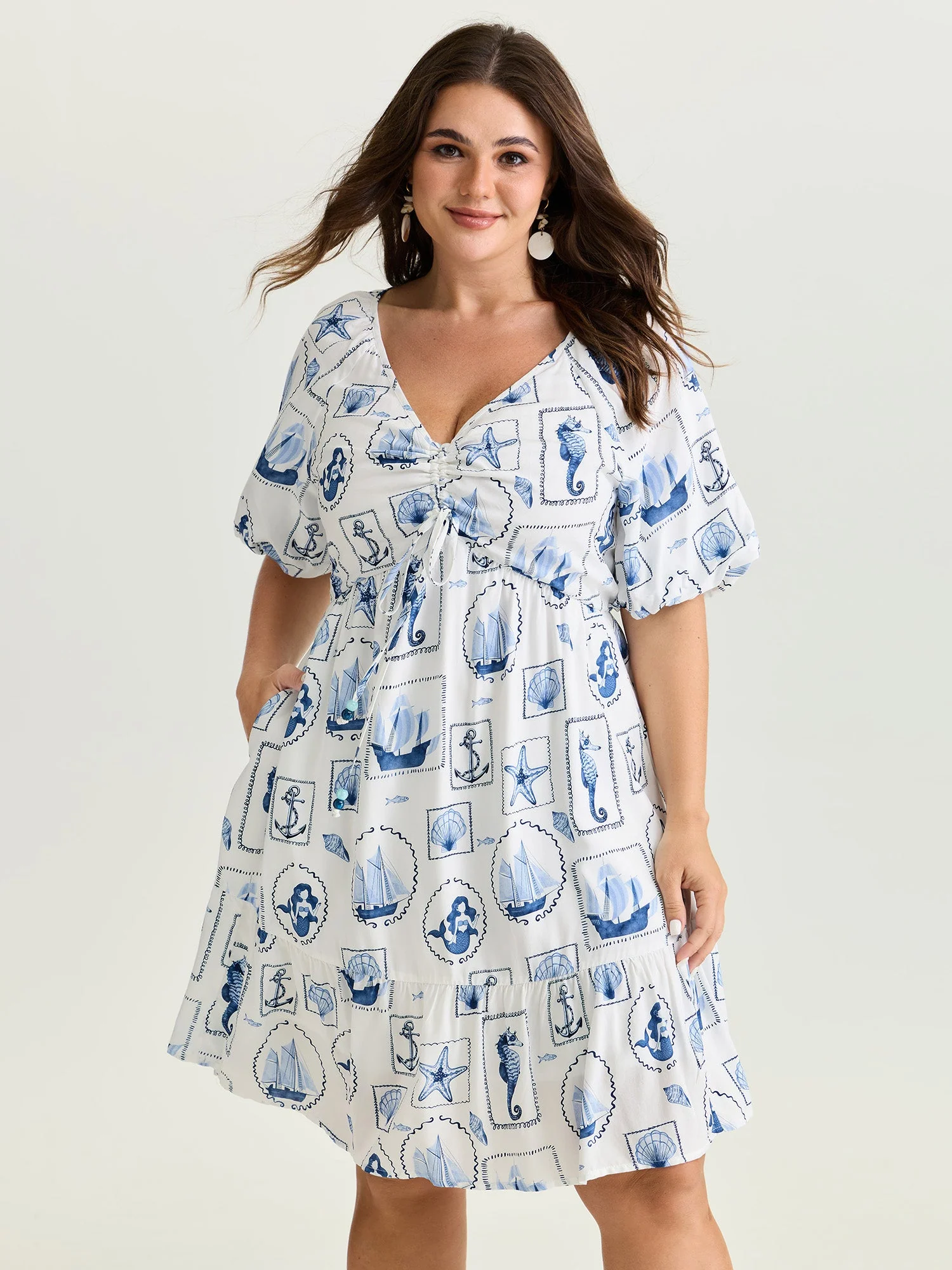 Vitamin-Sea Print Ruched Mini Dress