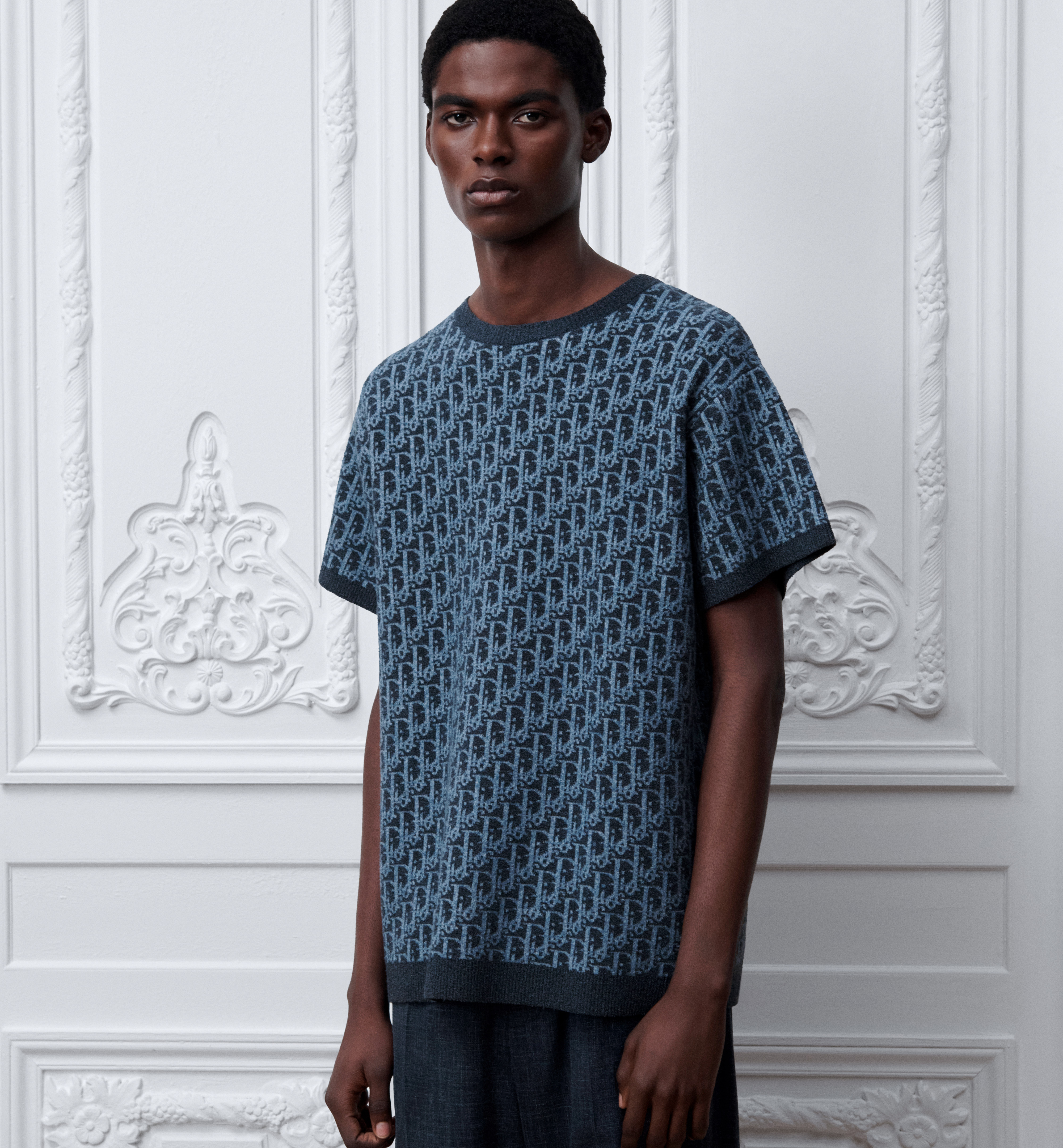 DIOR Dioriviera Dior Oblique T-Shirt Regular Fit Blue Cotton-Blend Knit #384381