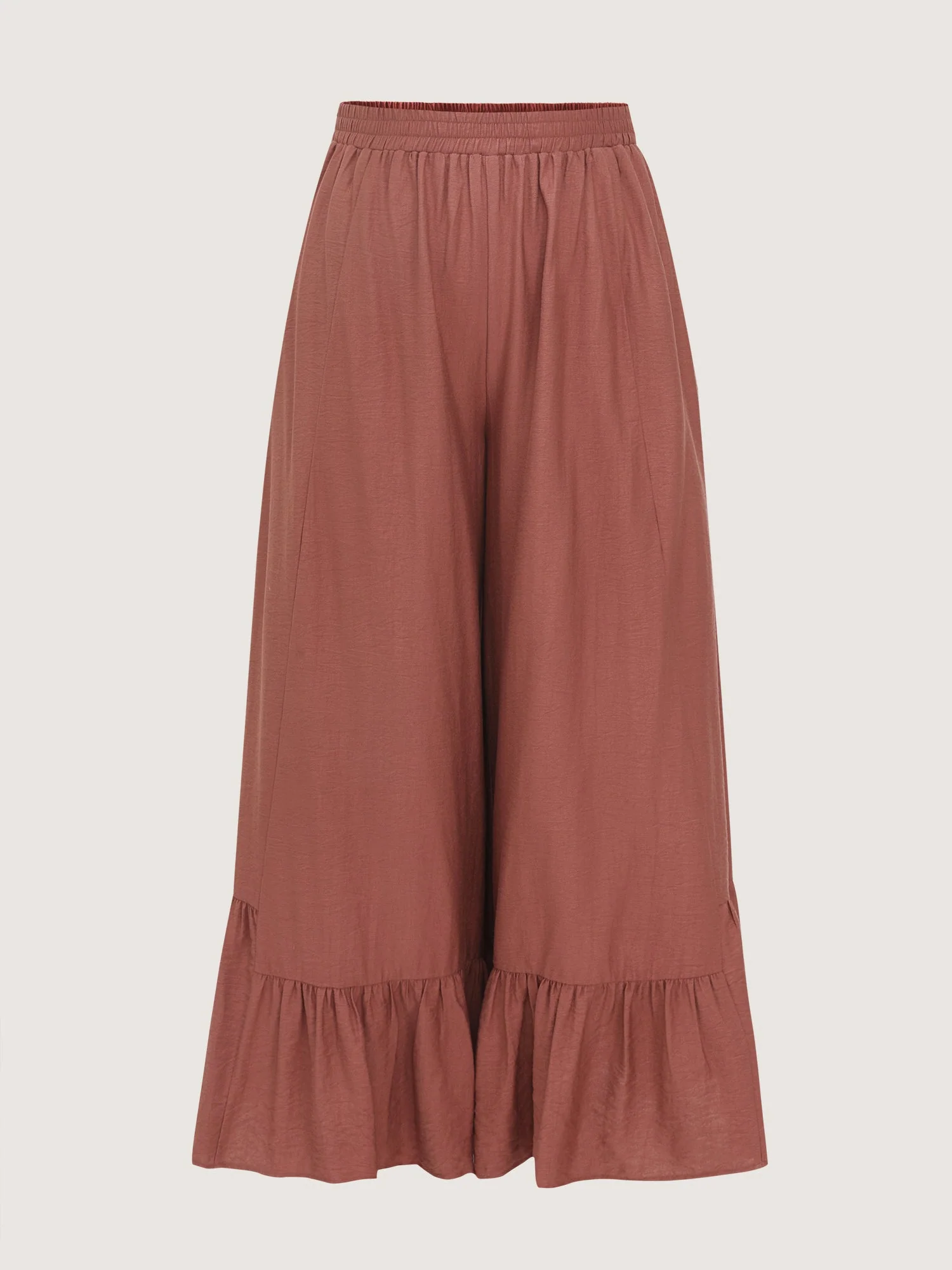 Ruffled Hem Plain Flowy Pants