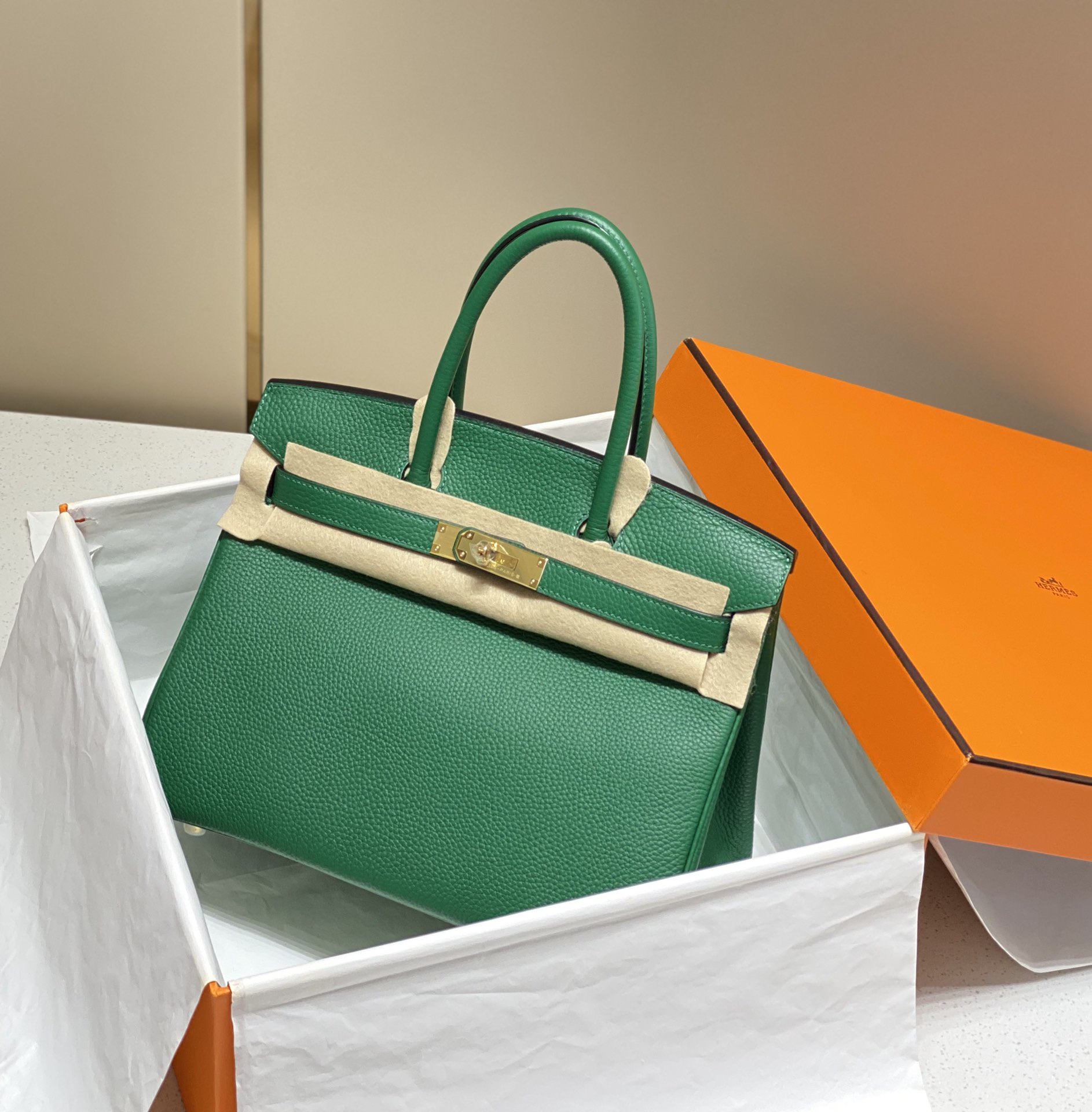 [TOP] HERMES Birkin Togo Leather 25cm - Vert Émeraude & GHW