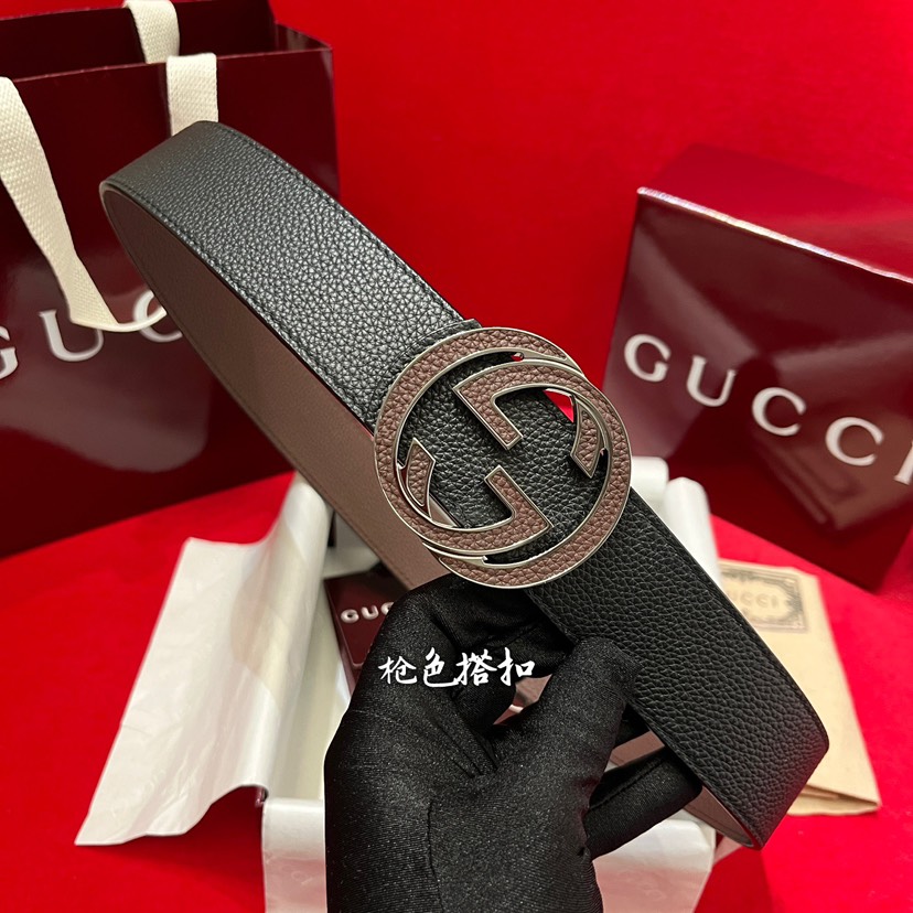 [TOP] GUCCI Men's GG Belt 4.0cm - Black/Chocolate - 711 Luxury