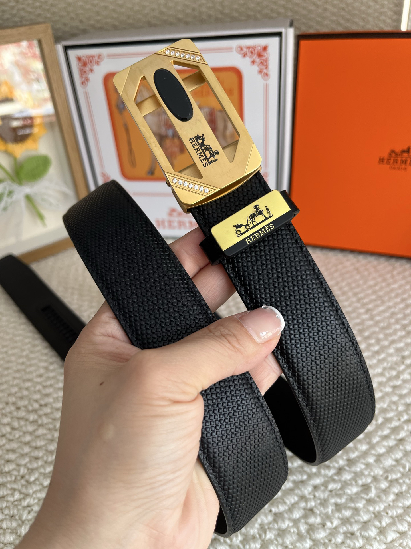 [TOP] HERMES Men's  Belt 3.5cm - Black - 711 Luxury