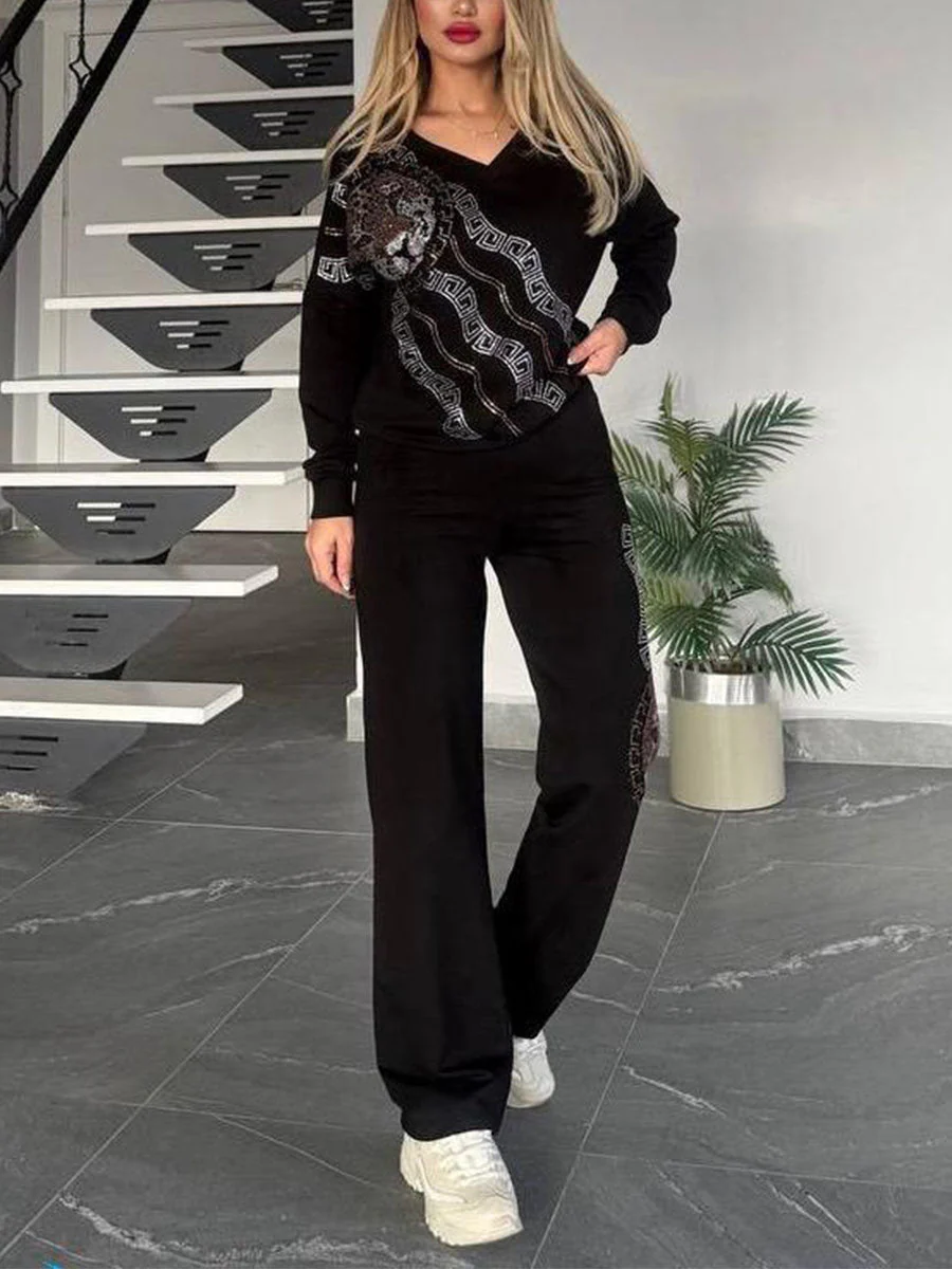 Women Round Neck Printed Casual Suit
