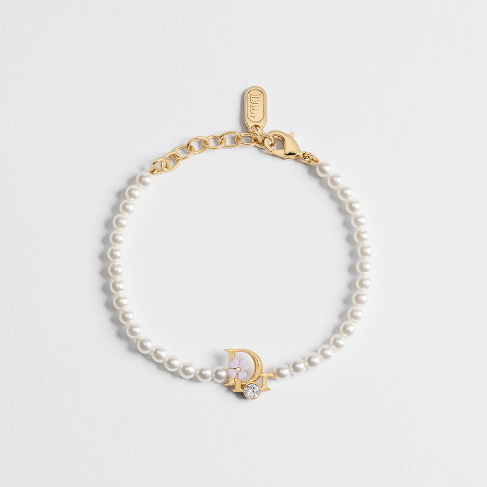 Dior white Jewelry DIOR Dior Precious Clover Bracelet Gold-Finish Metal White Resin Pearls Crystal and Pink Lacquer #394557 |