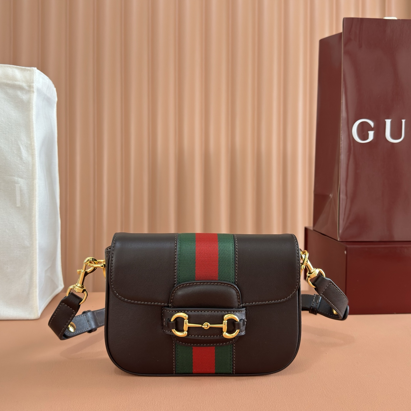 [TOP] GUCCI Horsebit 1955 Bag 21x14.5x5.5cm - Brown