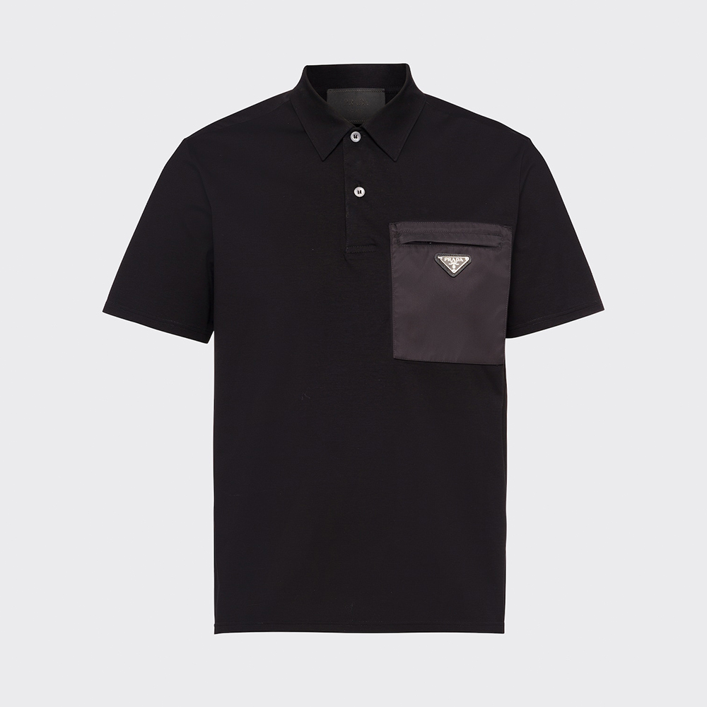 Prada black Clothing PRADA Black Stretch Cotton Polo Shirt With Re-nylon #394911 | Nigo Office