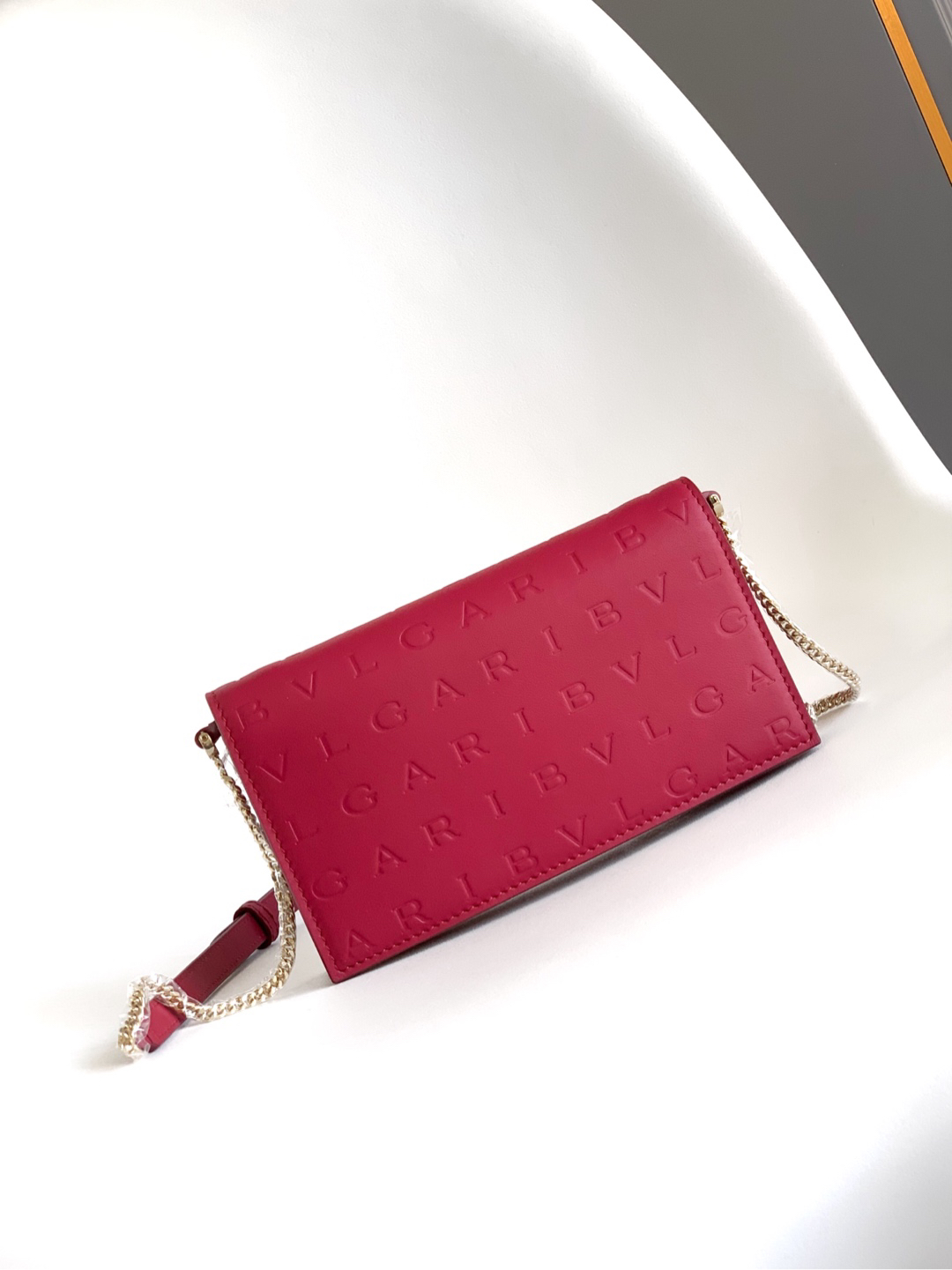 [TOP] BVLGARI LOGO Bag Calfskin 19x10.5x4.5cm - Red - 711 Luxury