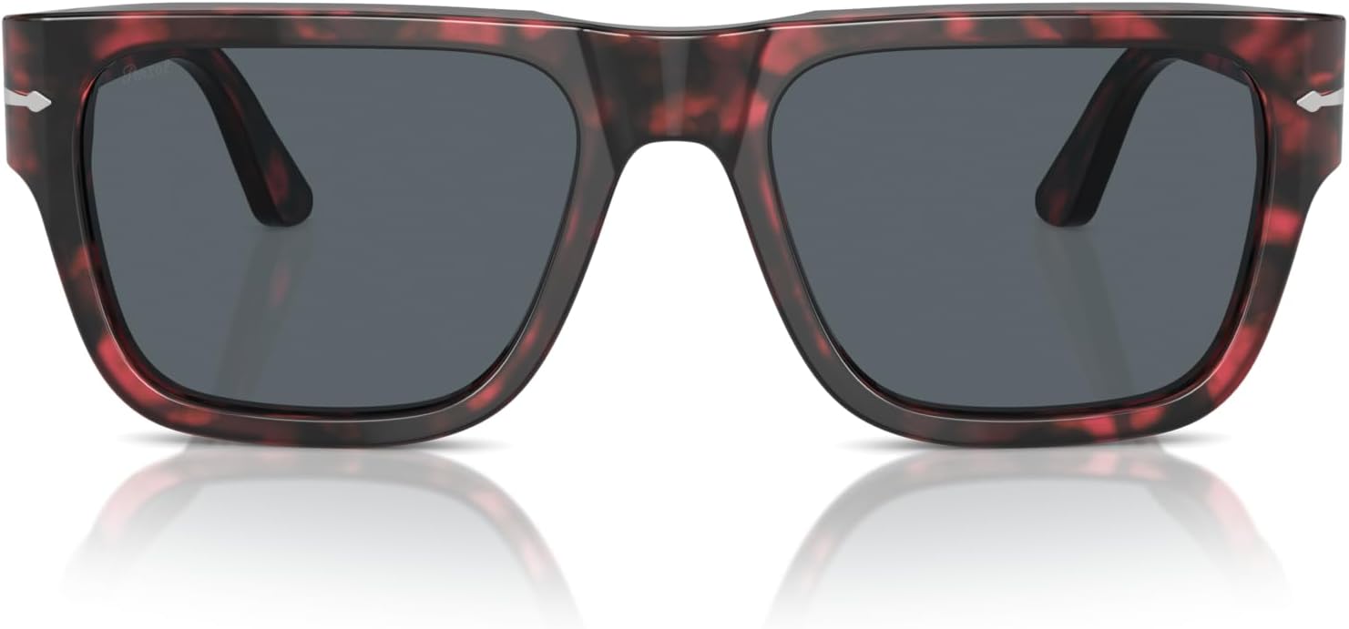 Persol Unisex Sunglasses Black Frame, Green Lenses, 57MM