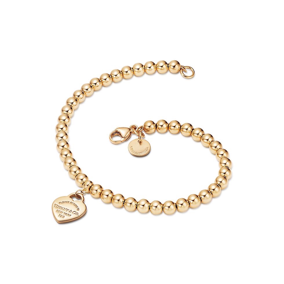 [TOP] Tiffany & Co. Mini Heart Tag Bead Bracelet - Gold - 711 Luxury