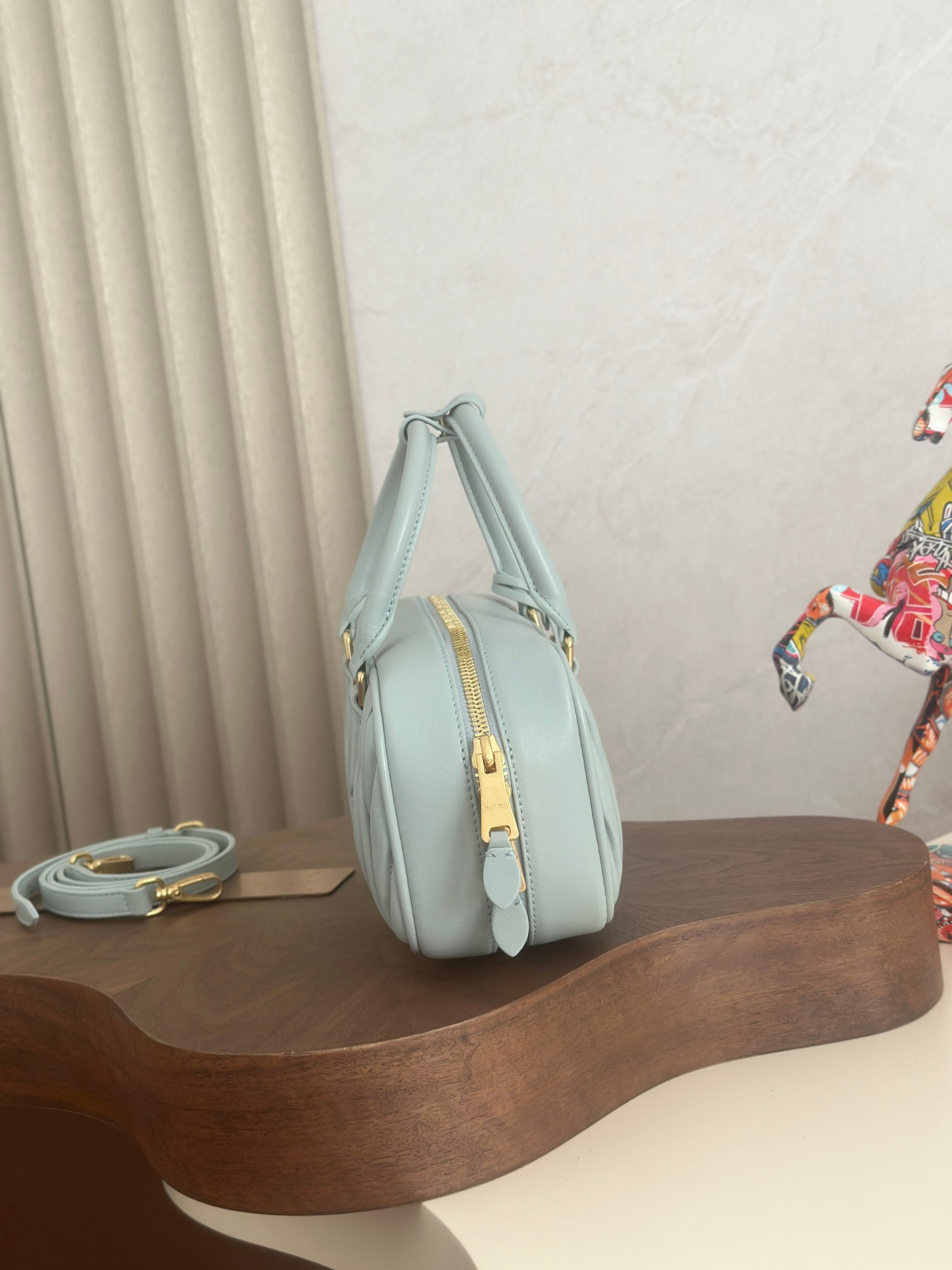 [TOP] Miu Miu Bowling Bag Lambskin 27x12x9cm - Blue - 711 Luxury