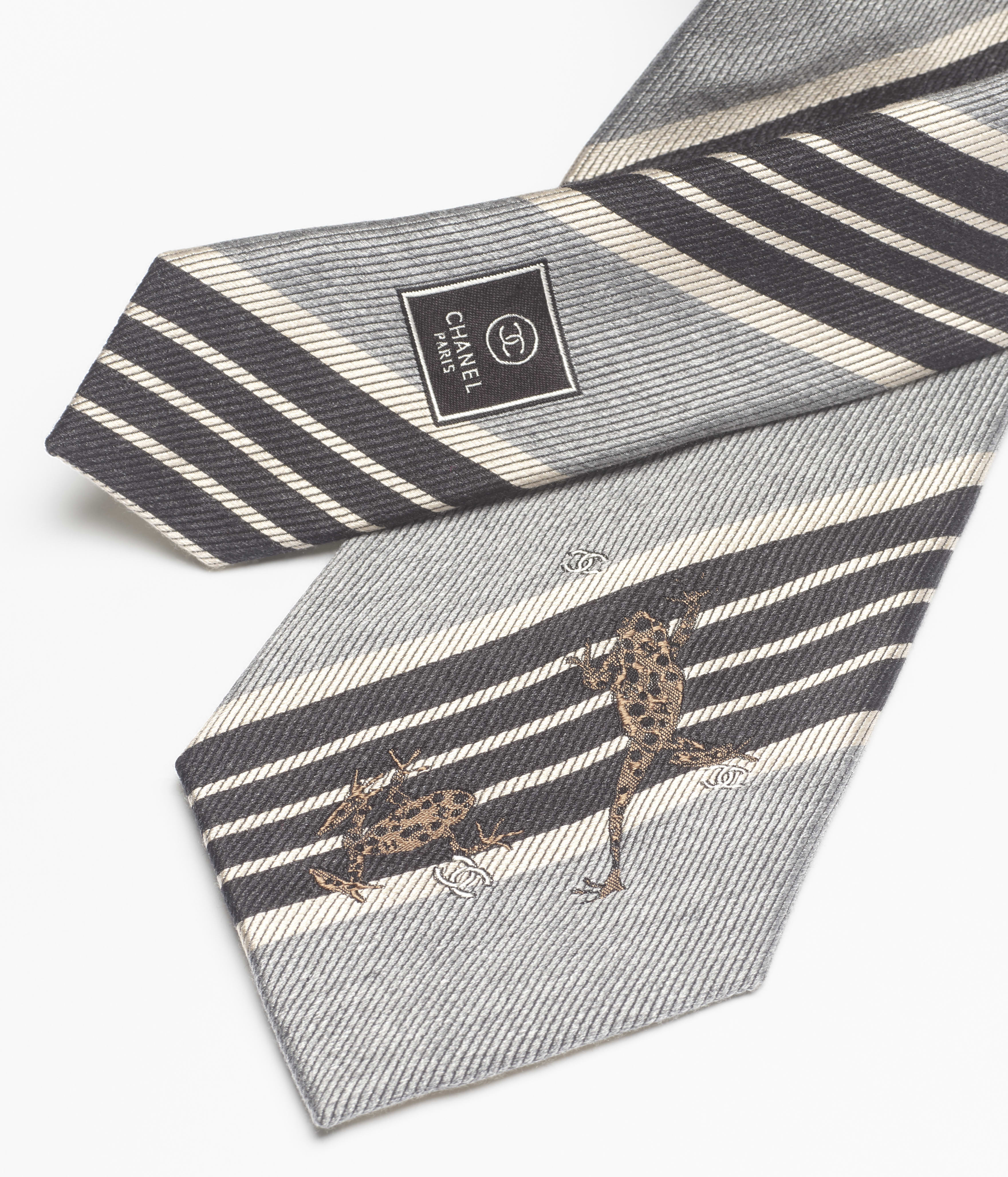 Chanel black Scarf CHANEL Tie Silk Jacquard Grey Beige Black Brown #393308 View 2 | Nigo Office