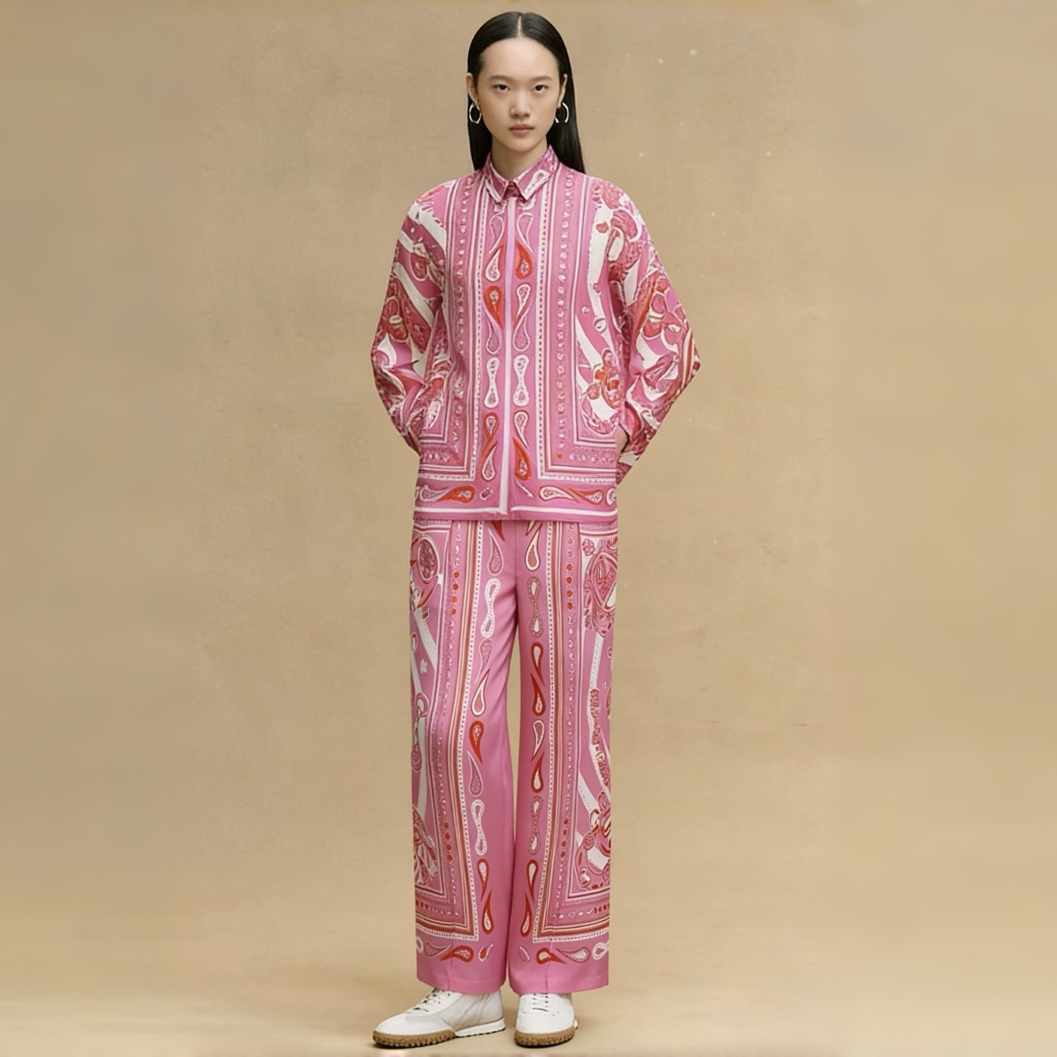 Hermès Silk Printed Shirt Silk Trousers #379915
