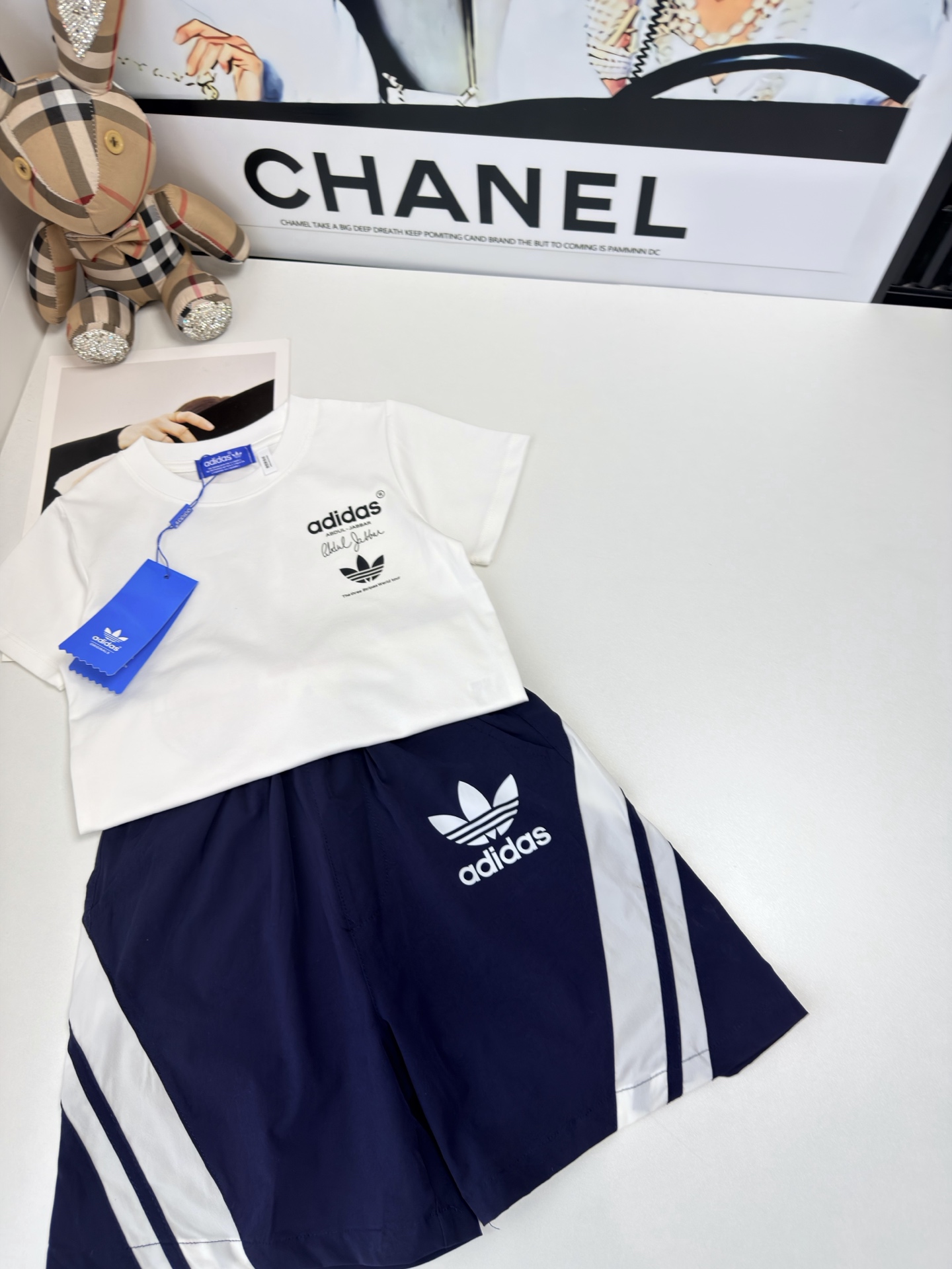 Adidas Unisex Kids 2-Piece Graphic Print Short Sleeve Tee & Side Stripe Shorts Sibling Sports Matching Set Boys Girls