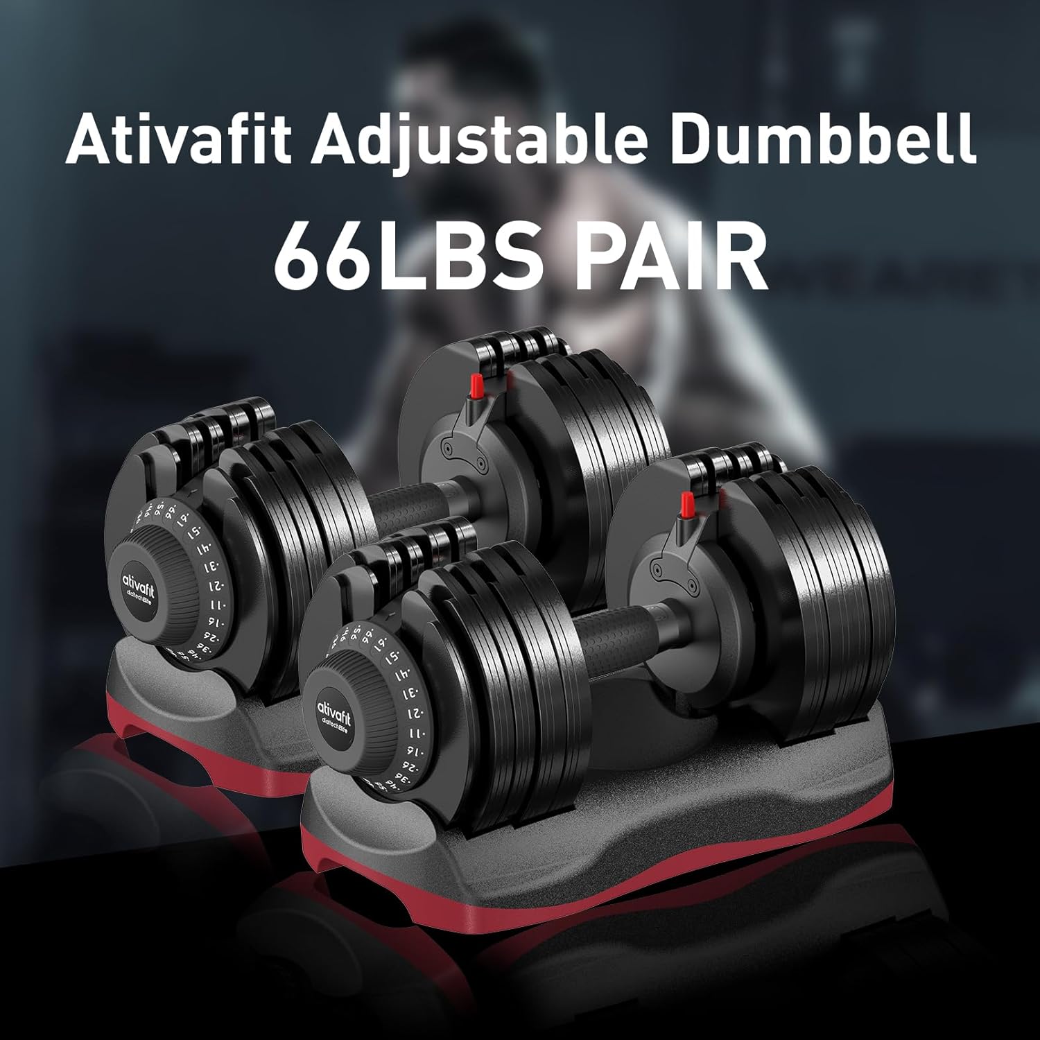 ATIVAFIT Adjustable Dumbbell Set 44LBS Pair/ 66LBS Pair Dumbbell Free Weights Dumbbell Multiweight Options for Men Women Full Body Workout Fitness Home Gym