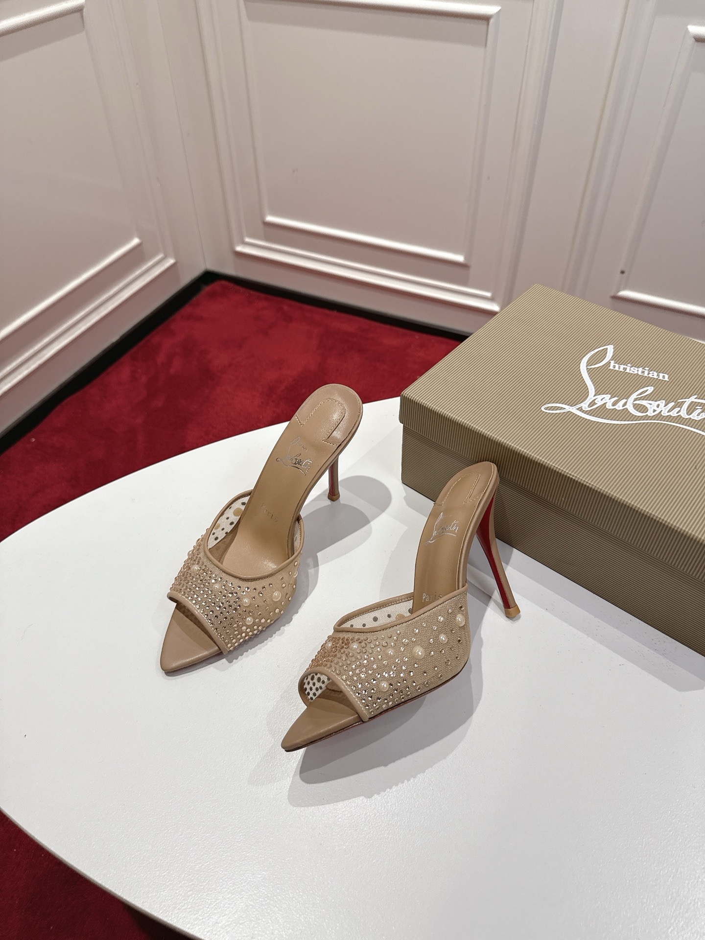 [TOP] Christian Louboutin 10cm High Heel Slippers - Brown - 711 Luxury