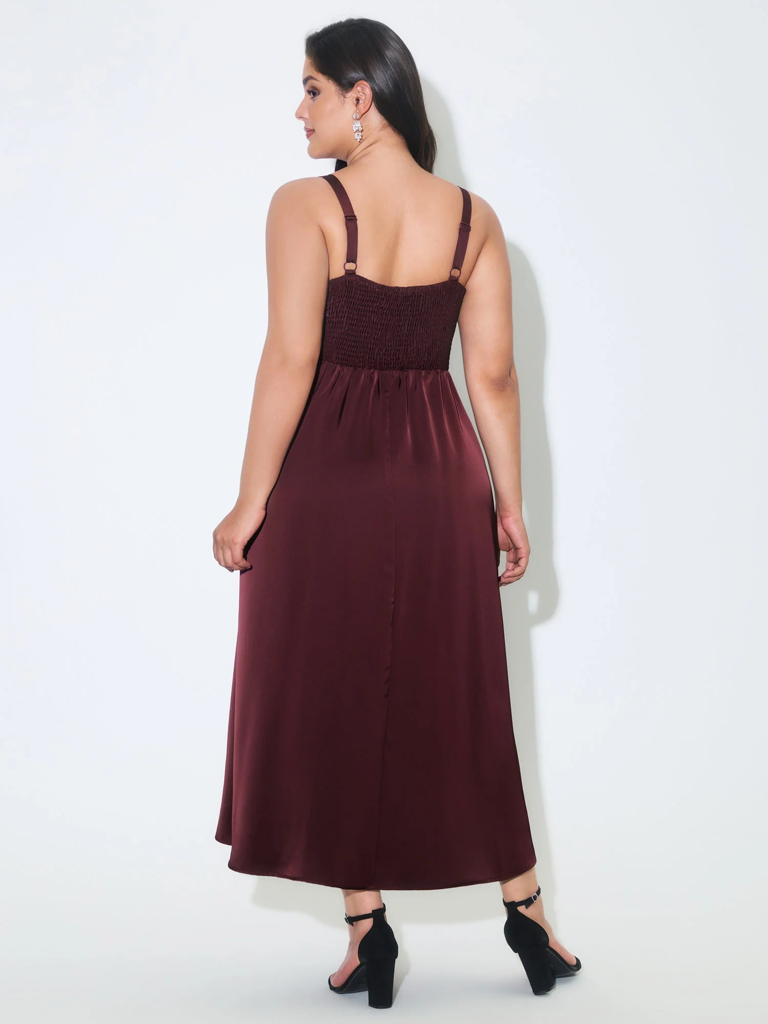 Satin Square Neck Front Slit Slip Maxi Dress