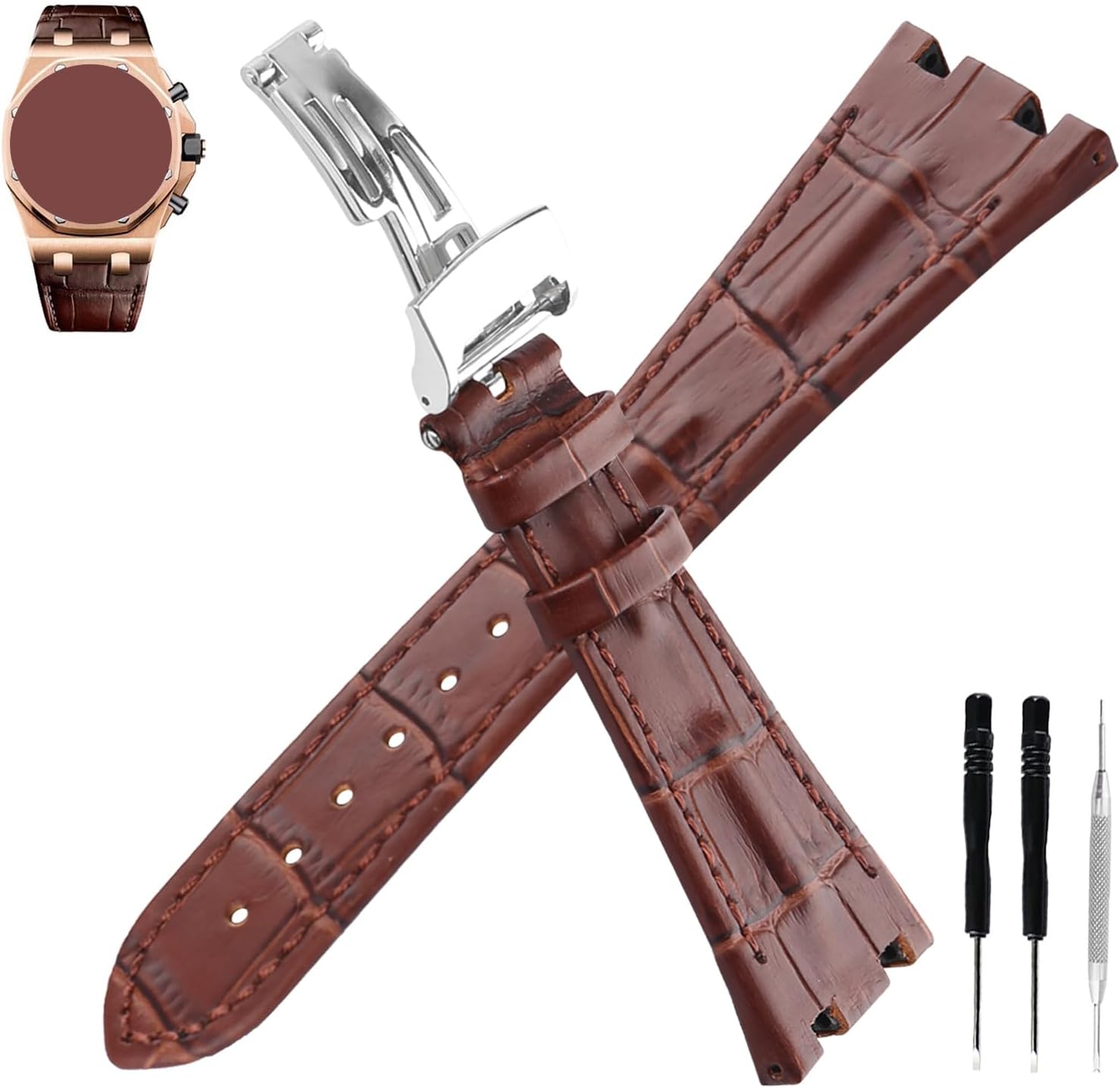 MMBAY Leather 28MM Watch Bands Compatible Fit for Audemars Piguet AP Royal Oak Offshore 15703 15710 15400 26470 26400 Strap Wirstband for Men and Women Waterproof Bracelet Watch accessories