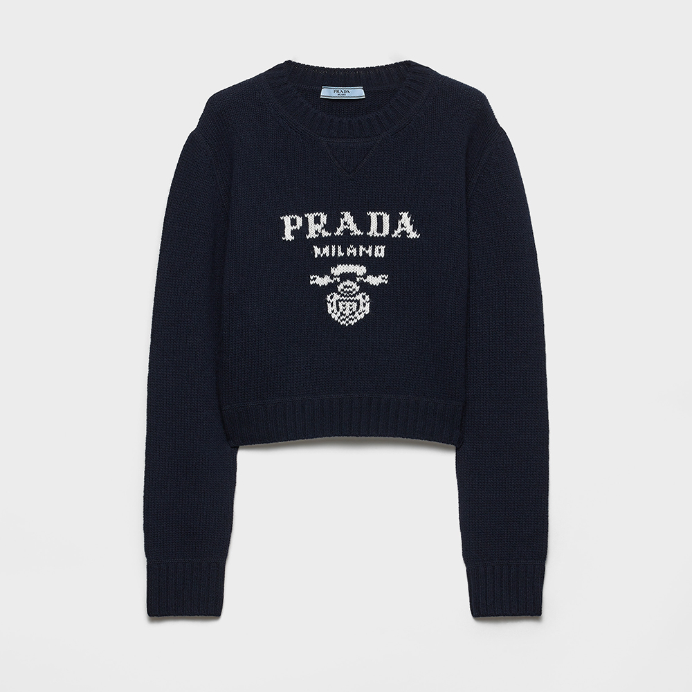Prada navy Clothing PRADA Navy Wool And Cashmere Crew-neck Sweater #389767 | Nigo Office