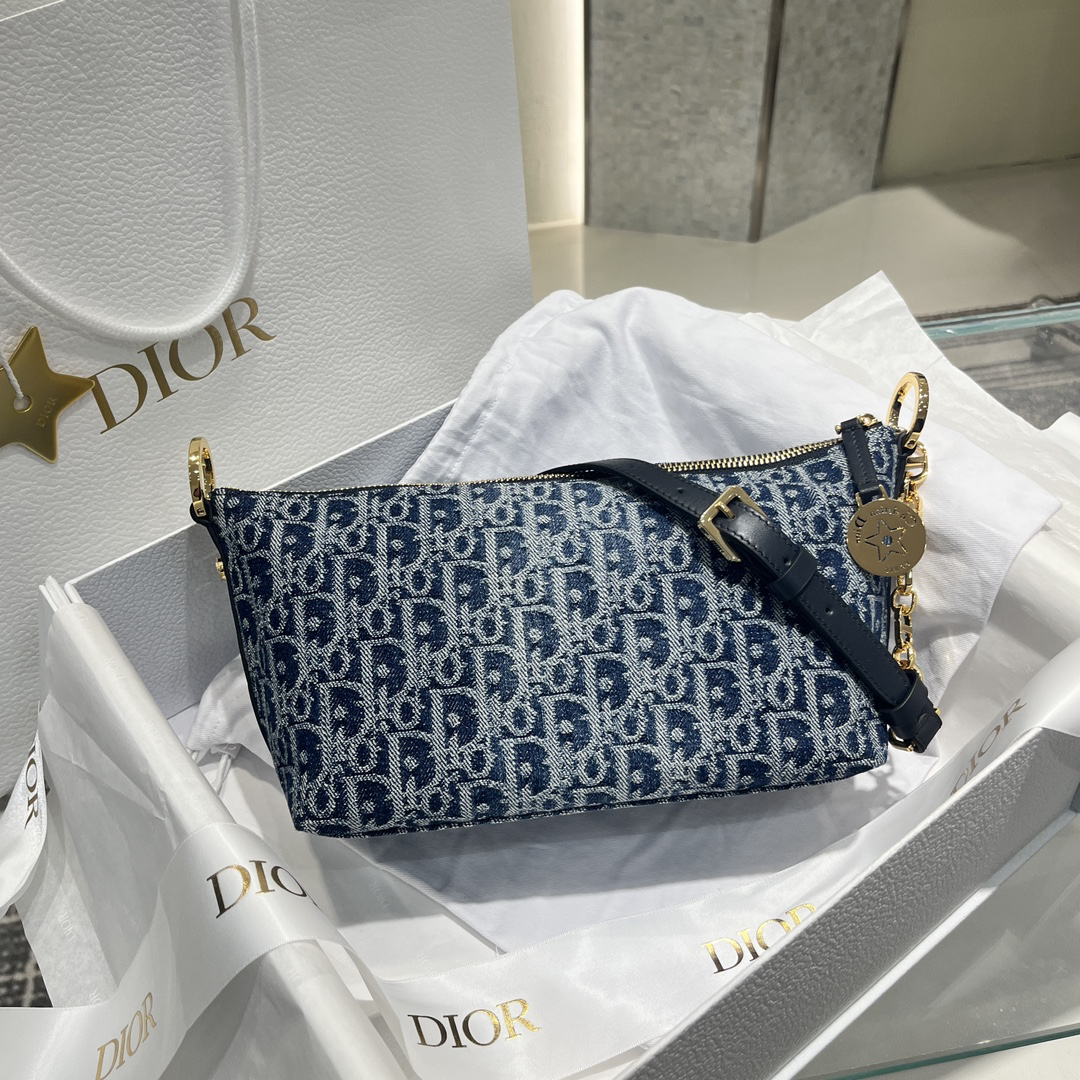 [TOP] Christian Dior Denim Chain Hobo Bag 28.5*14.5*10cm - Blue