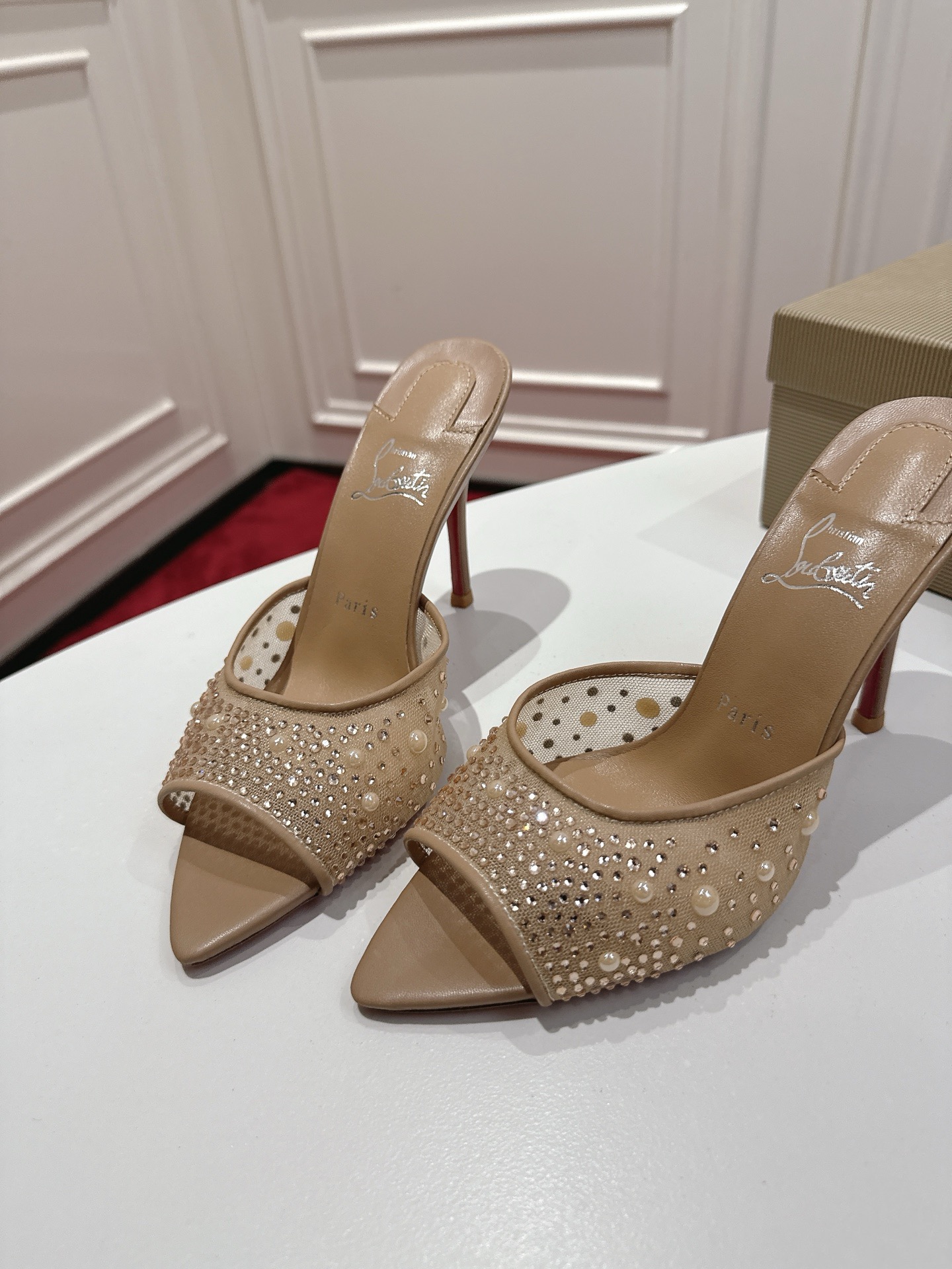 [TOP] Christian Louboutin 10cm High Heel Slippers - Brown - 711 Luxury