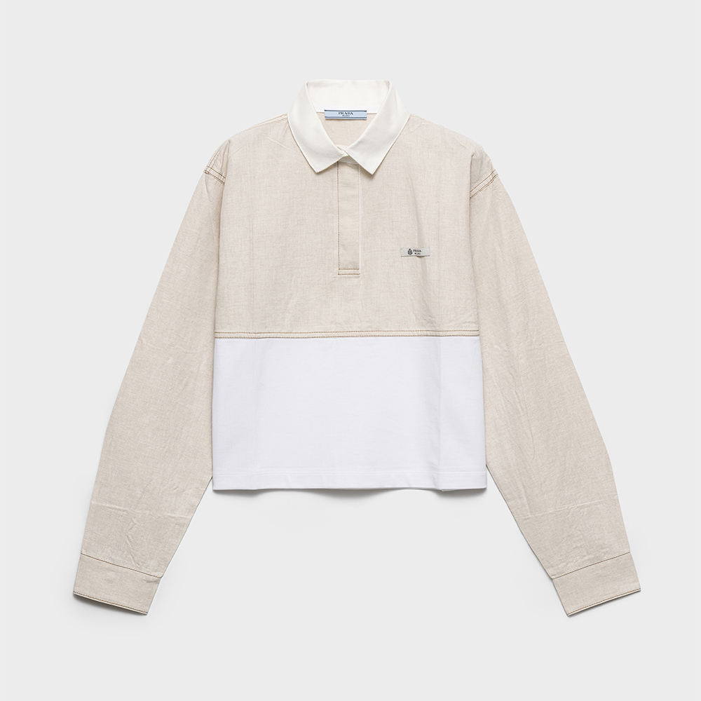 PRADA Ecru white Chambray And Jersey Polo Shirt Shorts #386723