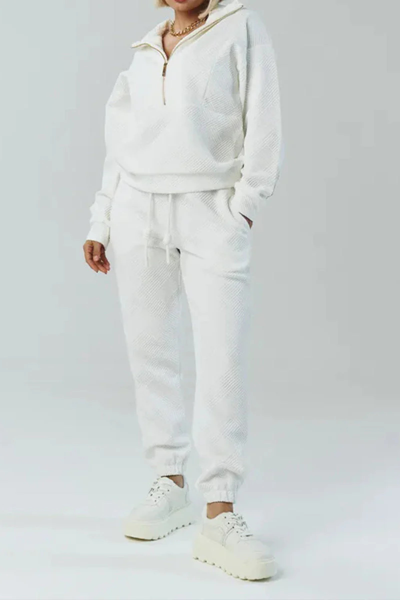 Ladies Collar Zipper Top+ Pants Casual Set