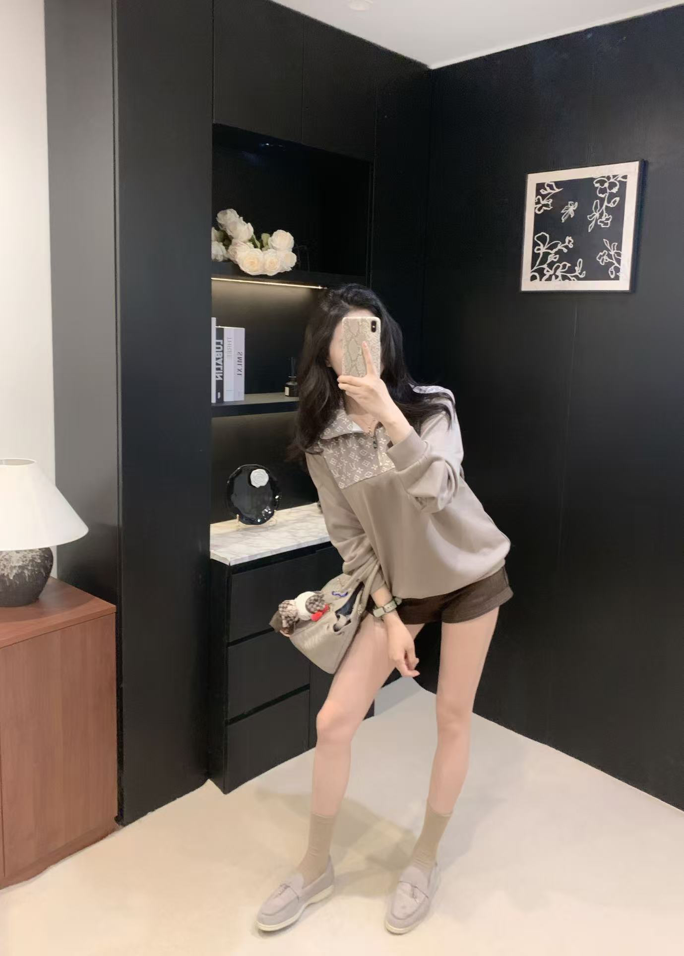 [TOP] Louis Vuitton LV Stand Collar Half-Zip Pullover Sweatshirt - Gray