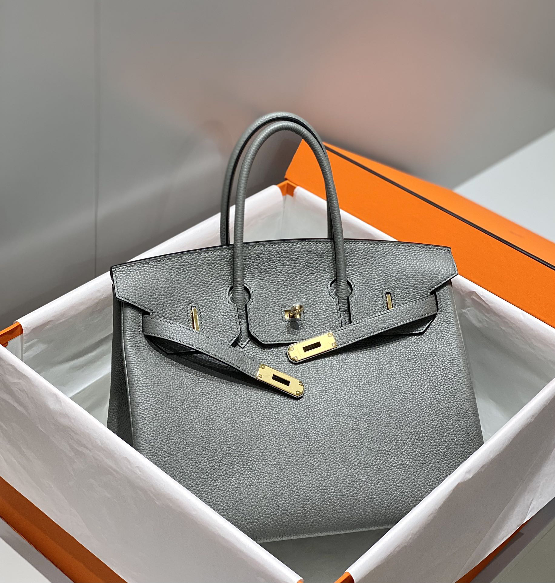 [TOP] HERMES Birkin Togo Leather 35cm - Gris Orage  & GHW