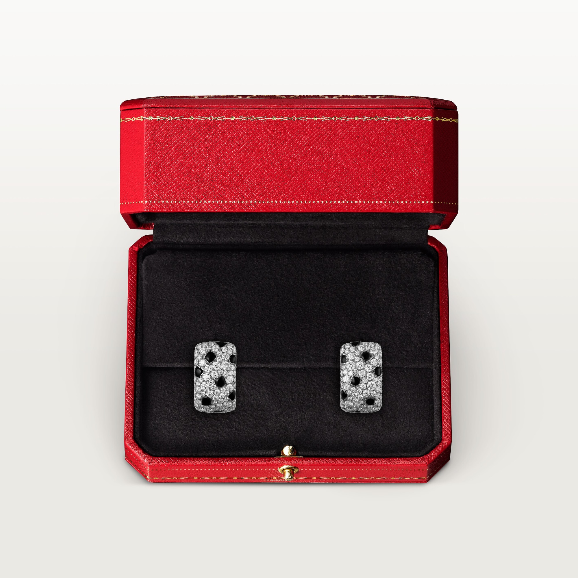 Carty Panther Motif Earrings, White Gold, Paved Moissanite