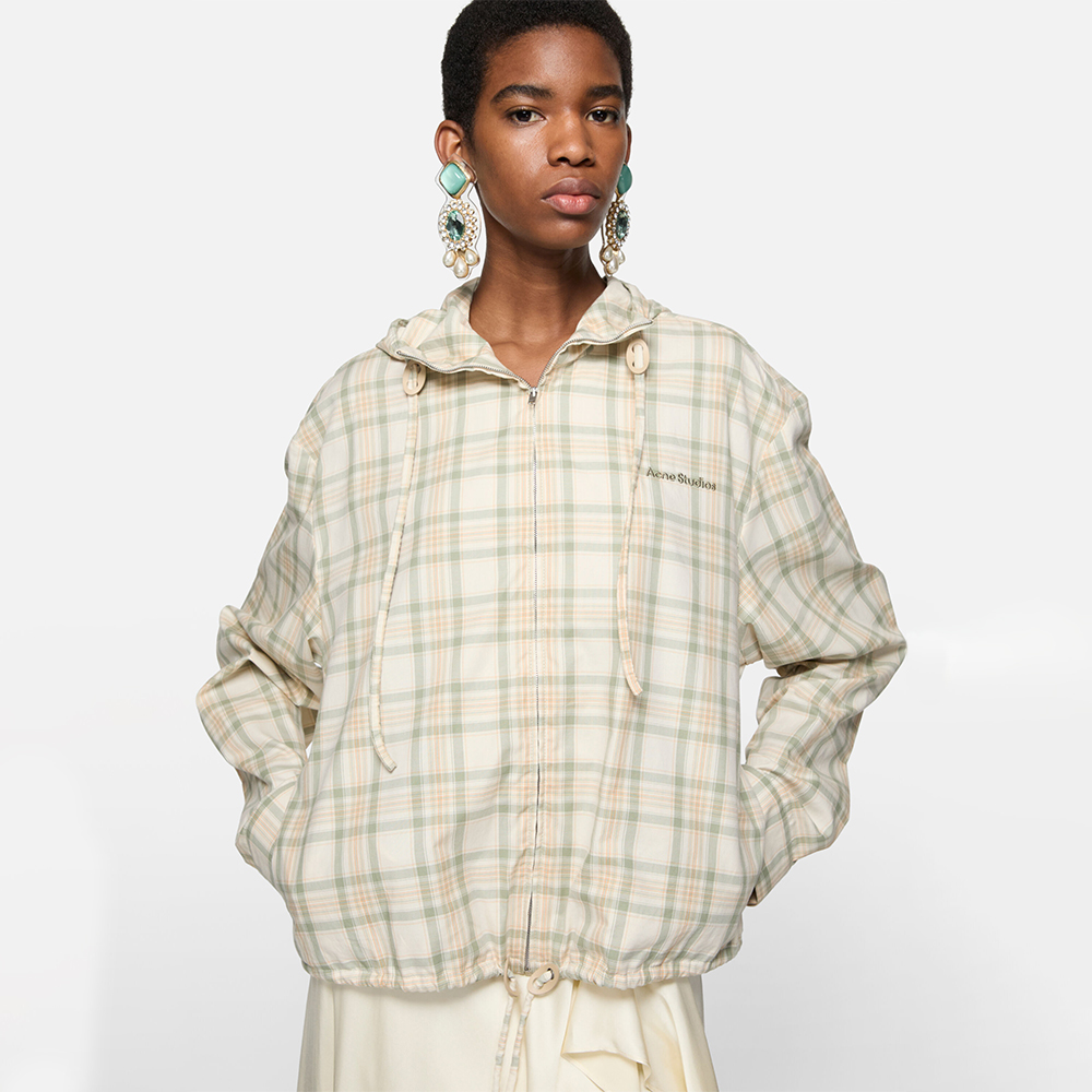 Acne Studios Hooded Check Jacket Green Orange #386276