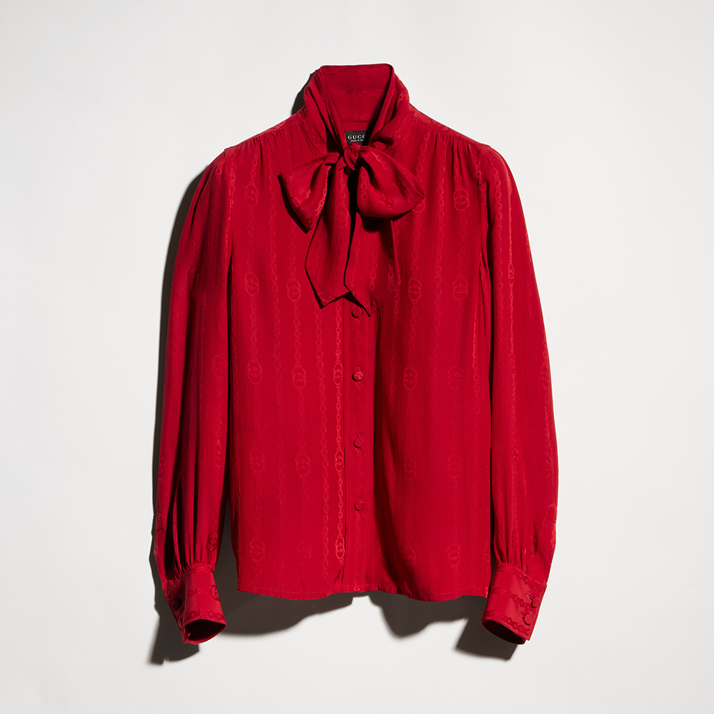 Gucci red Clothing GUCCI Interlocking G Chain Silk Jacquard Shirt in Red #388174 | Nigo Office