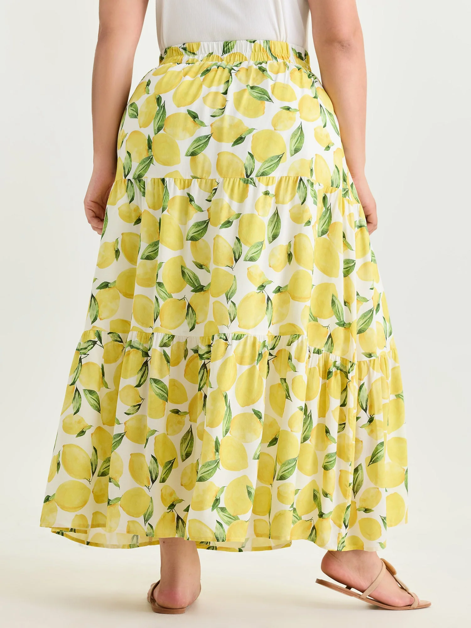 Fresh Lemon Print Maxi Skirt