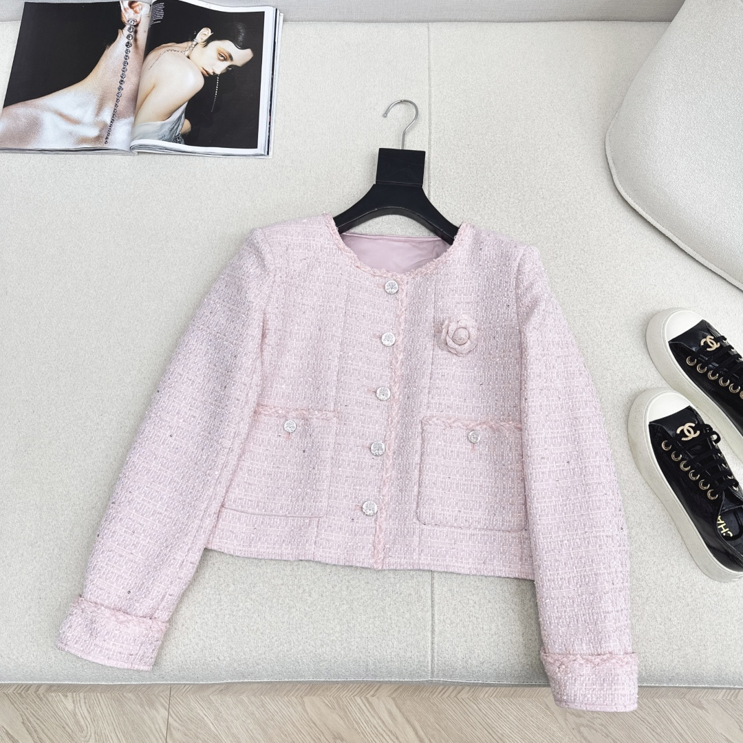 [TOP] CHANEL  Short Woven Jacket - Pink