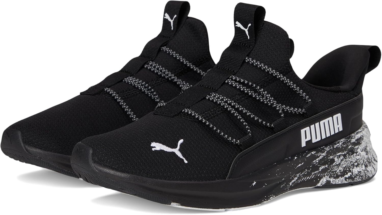 Puma Unisex-Child Softride One4All Slip On Shoes, Black-White AH25, Big Kid 7