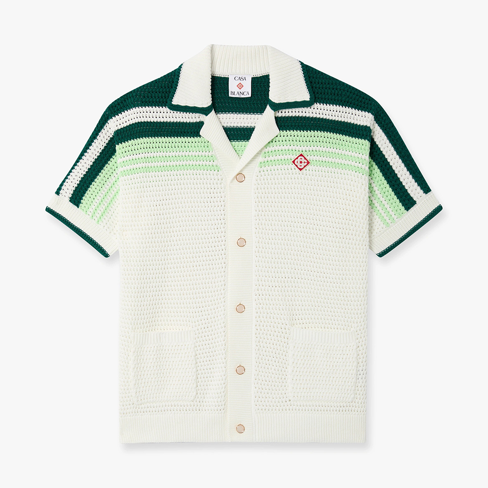 Designer white Clothing Casablanca Green White Tennis Stripe Crochet Short Sleeve Shirt and Shorts #385762 View 2 | Nigo Offi