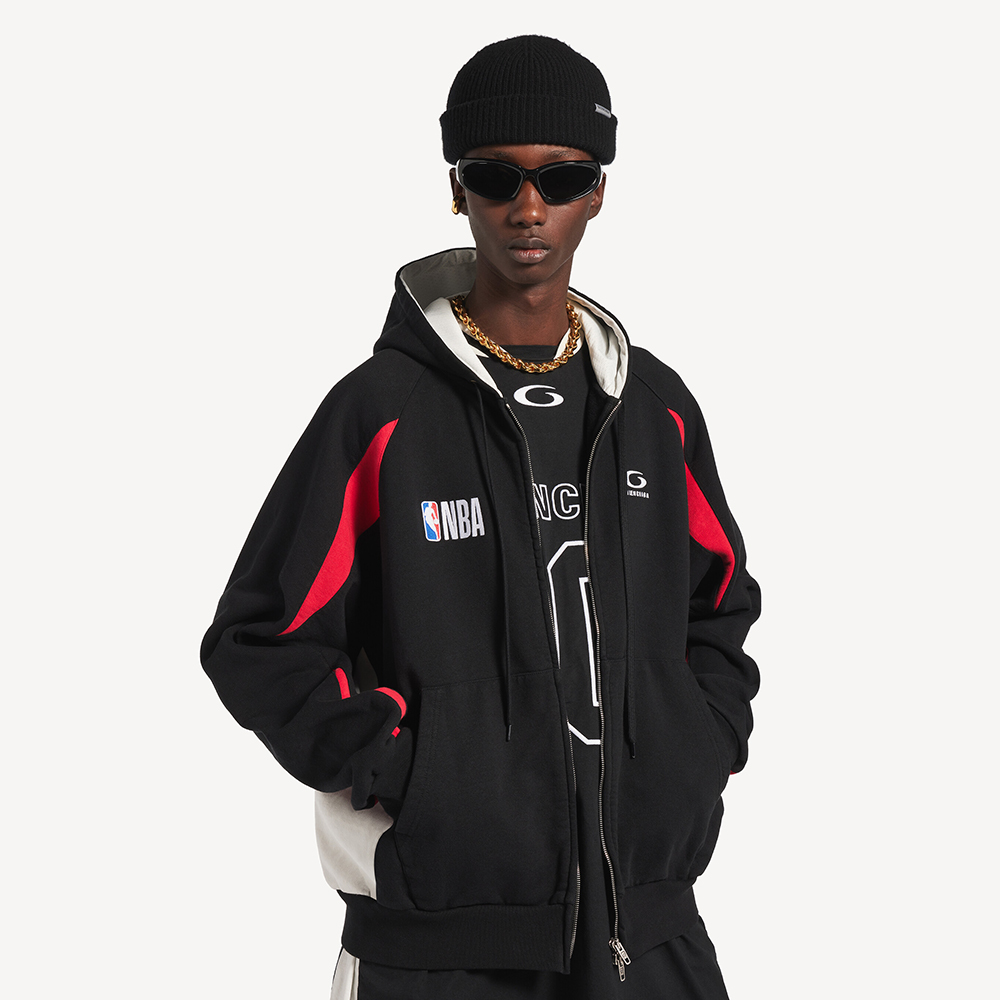 Balenciaga black Clothing Balenciaga Men's Balenciaga NBA Collaboration Oversized Zip-up Hoodie in Black multicolor | Nigo Of