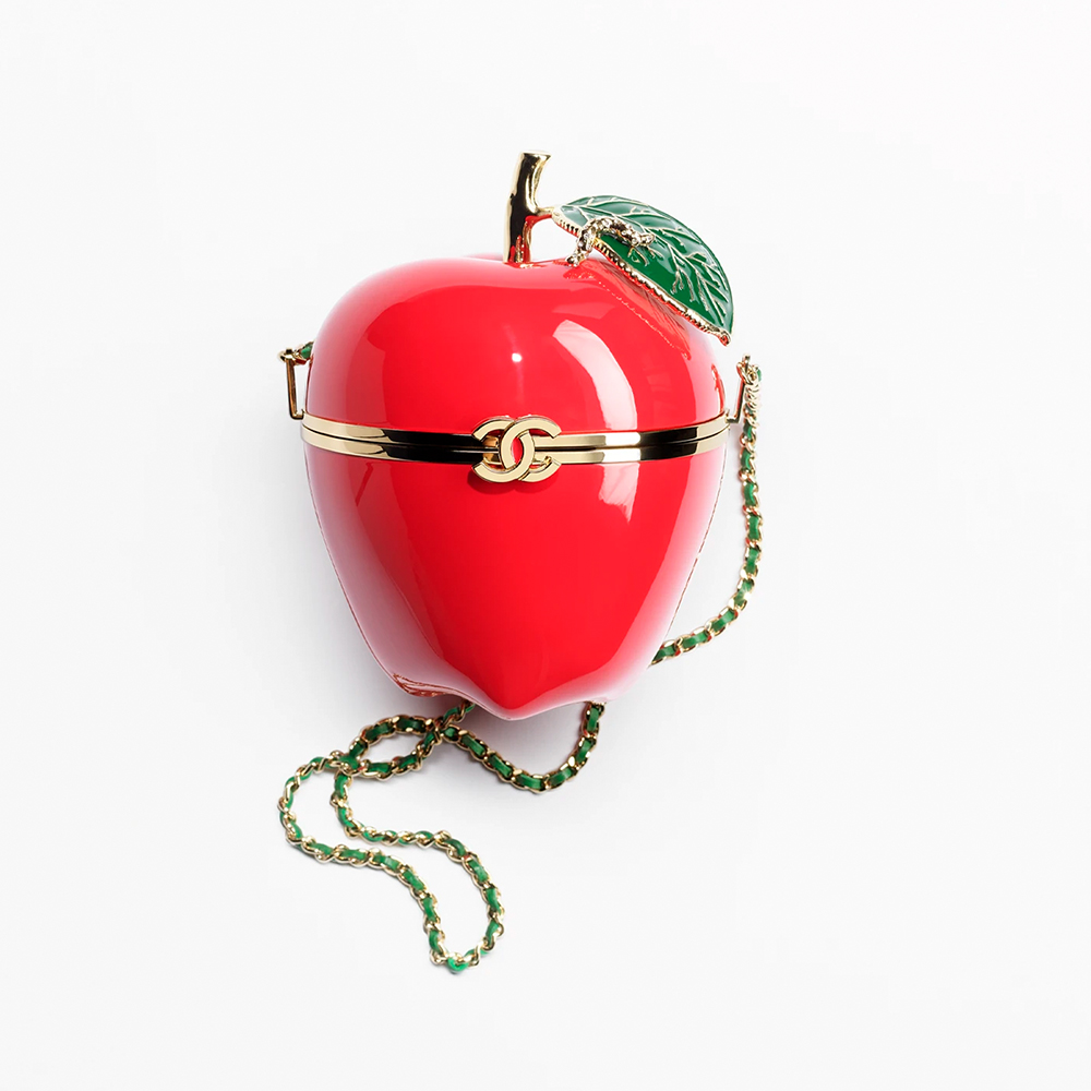 Chanel red Accessory CHANEL Apple Minaudiere Laquered Metal Enamel Gold-tone Metal Red Green Golden #396314 | Nigo Office