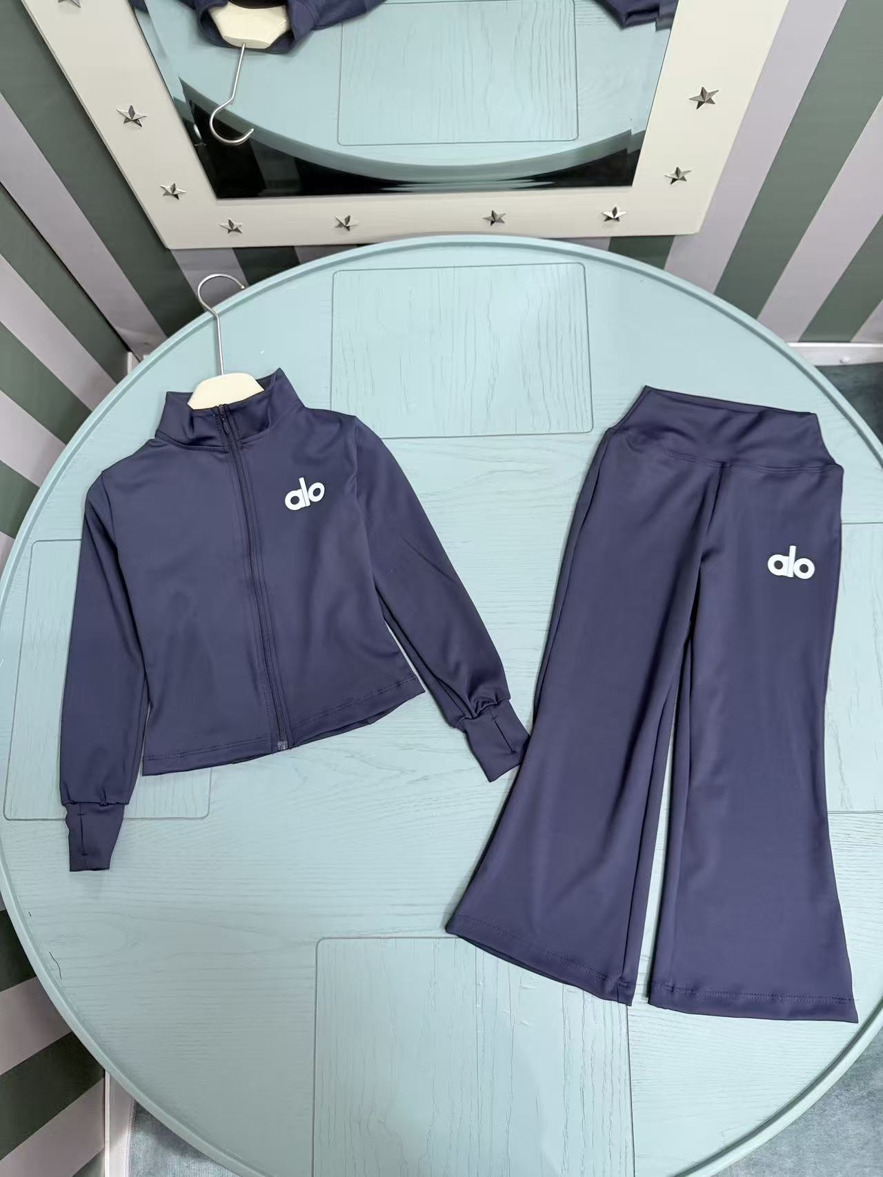 ALO Girls 2-Piece Zip-Up Jacket & Flare Pants Sports Tracksuit Spring Kids Matching Outfit Sizes 110-170