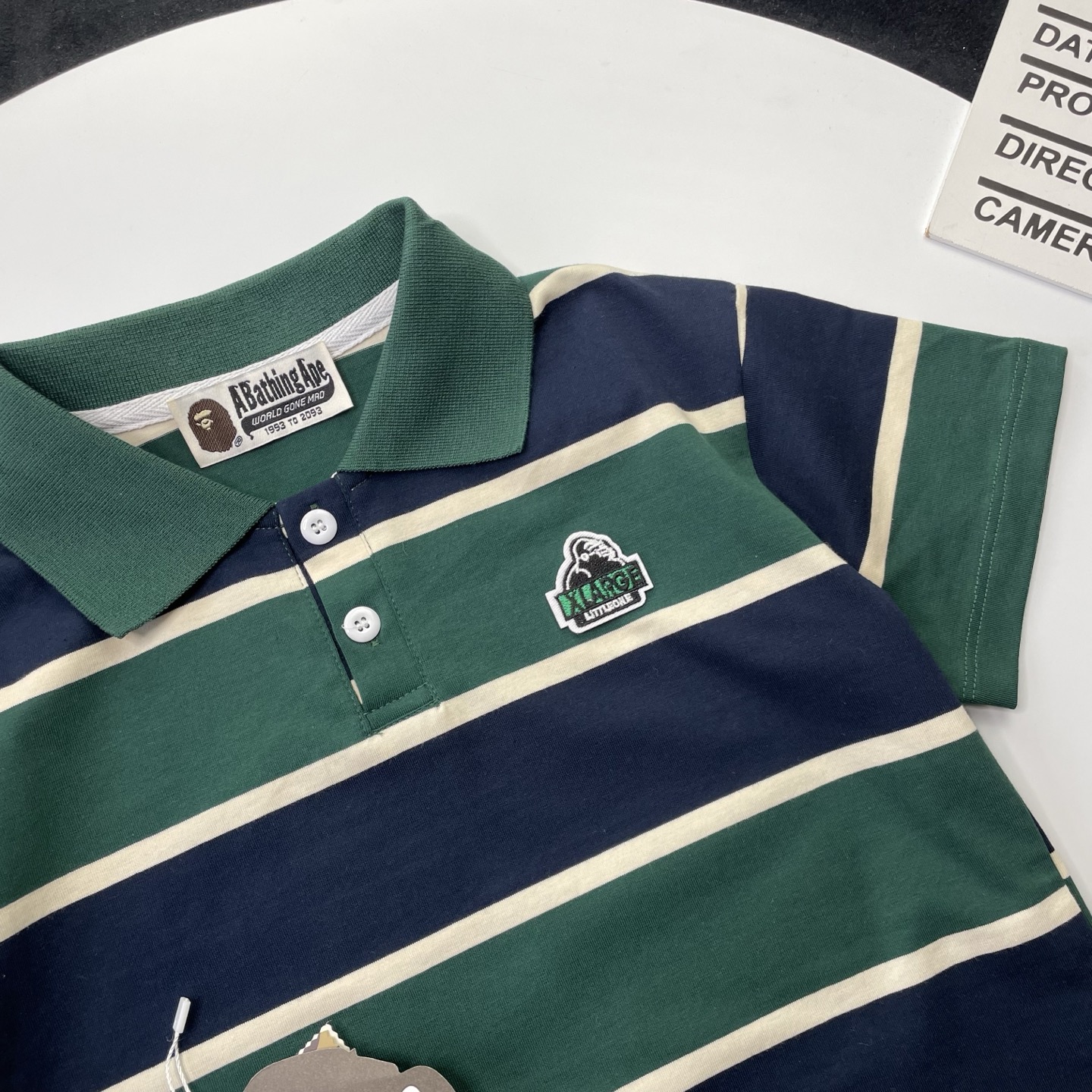 Bape X Xlarge Unisex Kids Green Navy White Striped Short Sleeve Polo Shirt Boys Girls Sizes 90-160