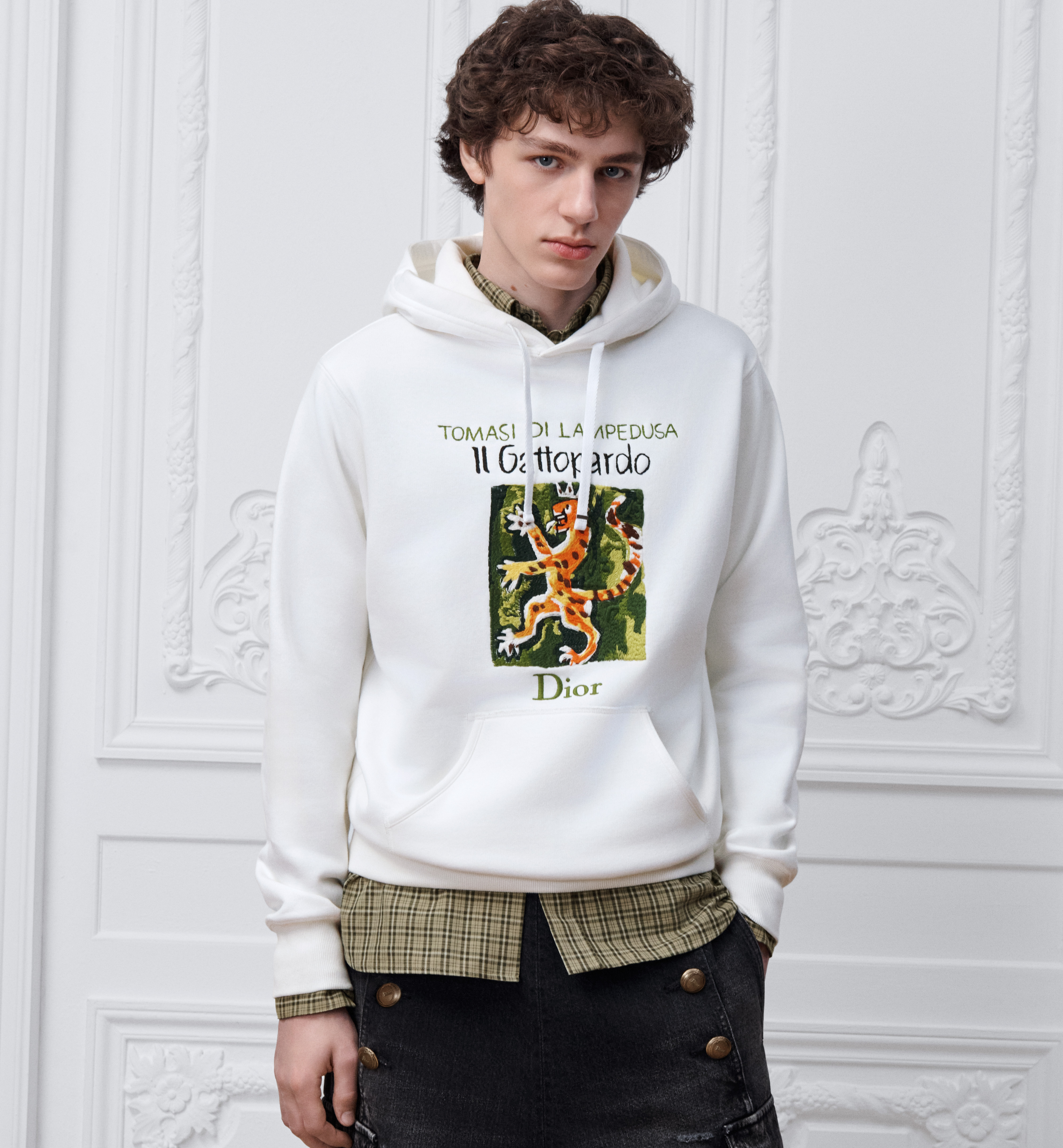 DIOR Hooded Sweatshirt with Book Cover Embroidery Relaxed Fit White Cotton Jersey#389170