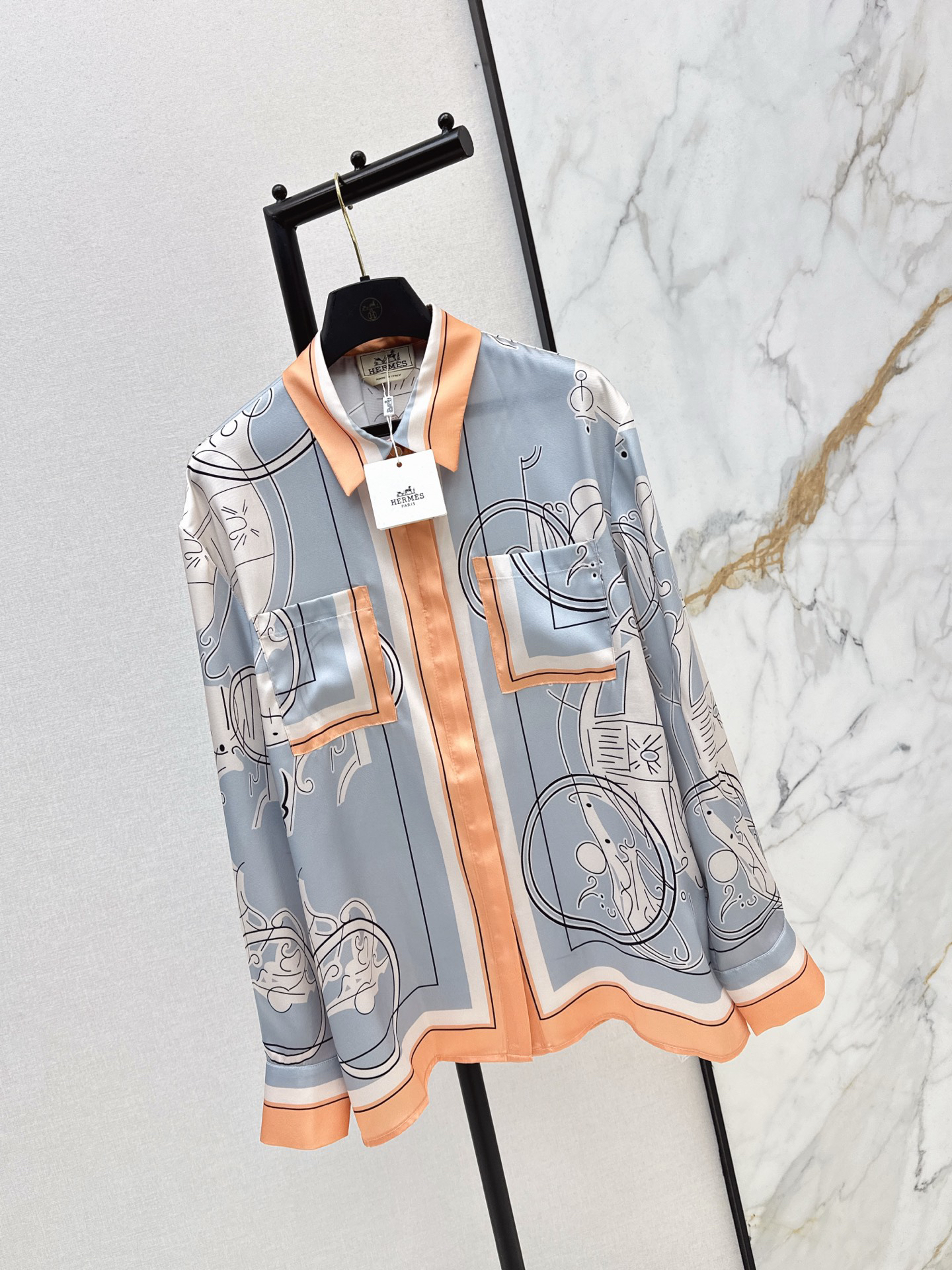 [TOP] HERMES Printed Shirt - Blue