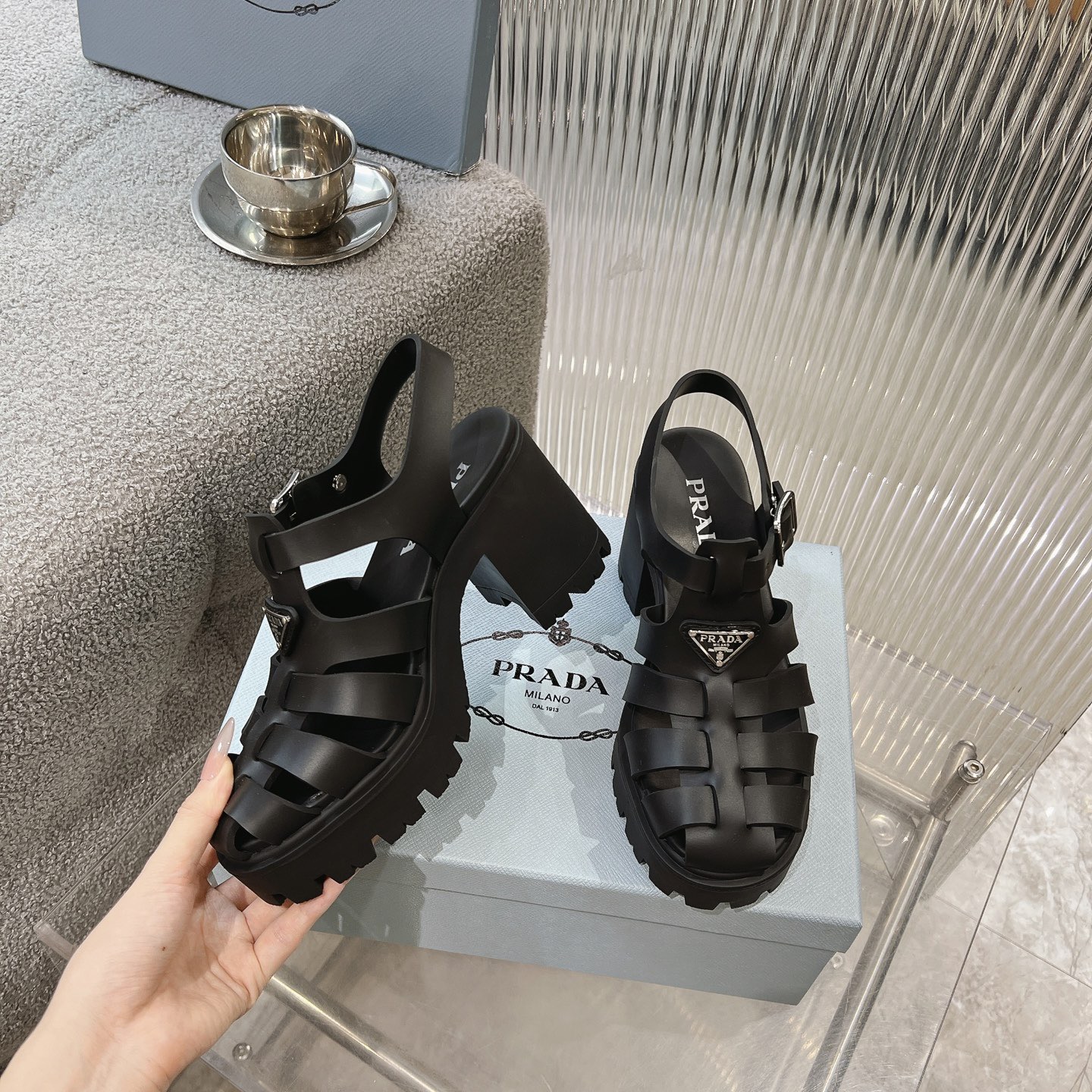 [TOP] PRADA 8.5cm High Heels Sandals - Black - 711 Luxury