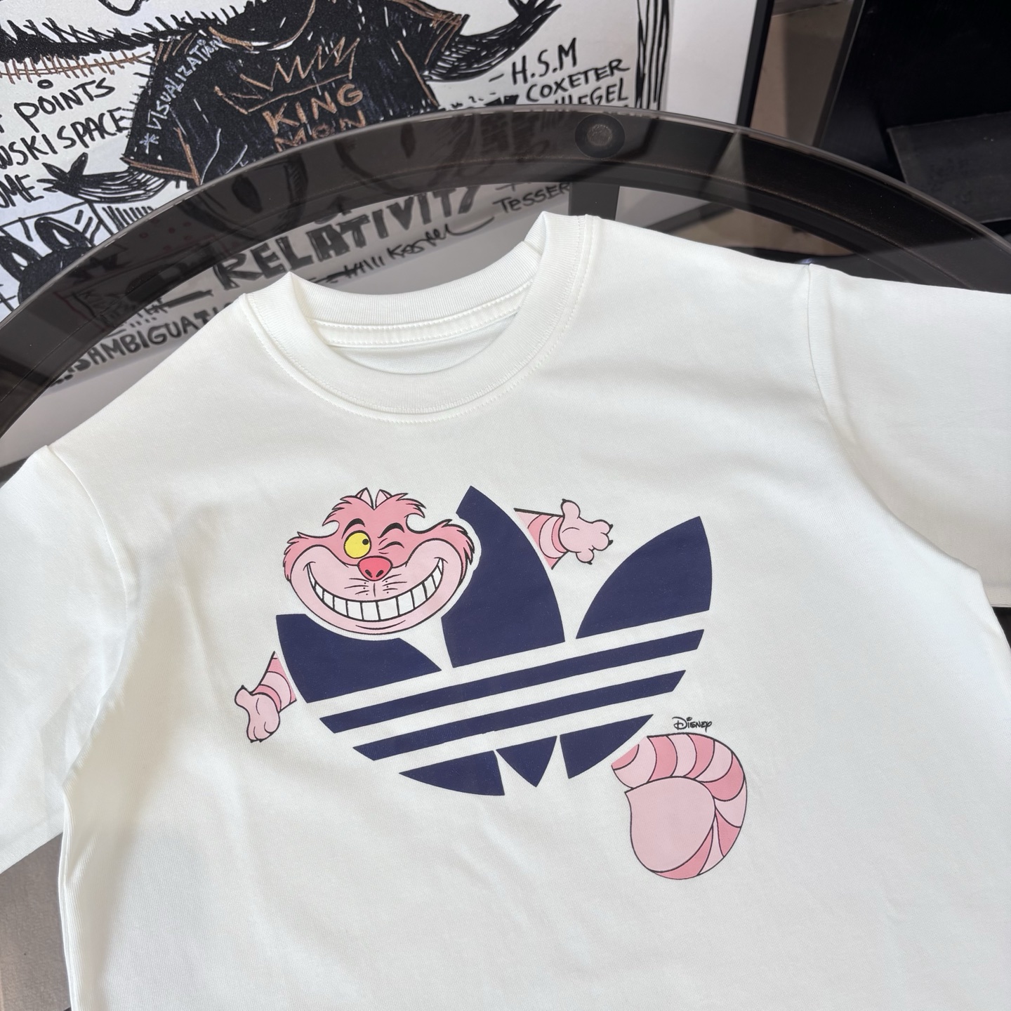 Adidas Kids White Cheshire Cat Disney Cartoon Graphic Crew Neck Short Sleeve T-Shirt Boys Girls Sizes 100-160
