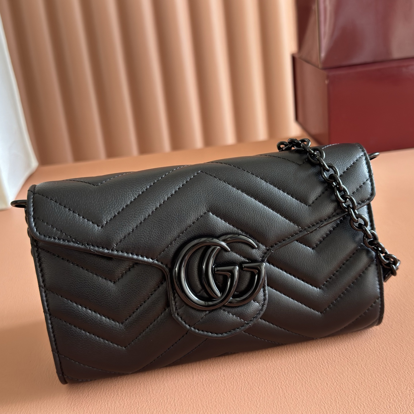 [TOP] GUCCI Marmont Mini Bag with Chain Lambskin 20x12x4cm - Black