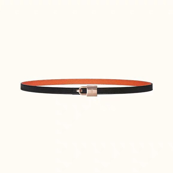 [TOP] HERMES Romance Calfskin Belt 13mm - Black and Orange - 711 Luxury