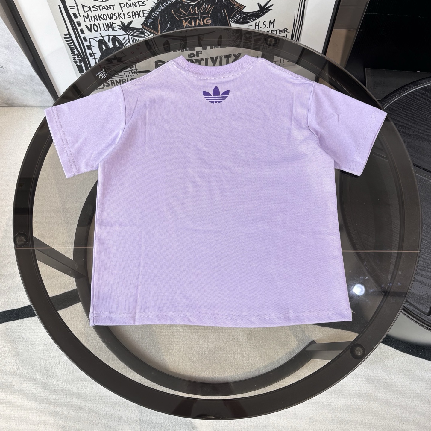 Adidas Kids Lavender Cheshire Cat Cartoon Graphic Short Sleeve Crew Neck T-Shirt Boys Girls Sizes 100-160