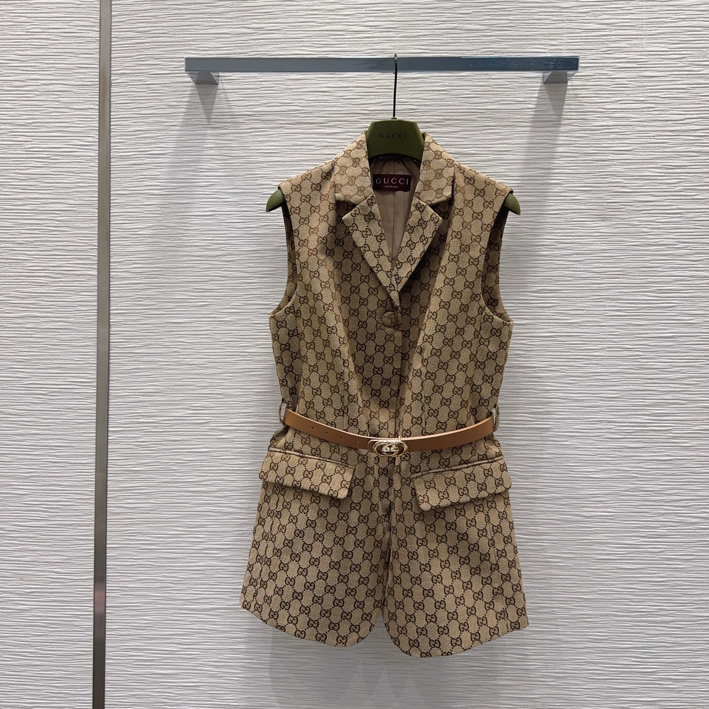 [TOP] GUCCI GG Jacquard Sleeveless Blazer - Brown
