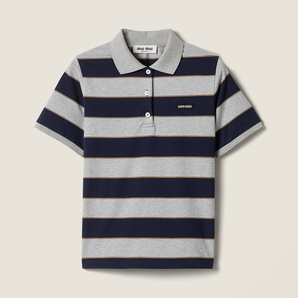 MiuMiu Blue grey Striped Jersey Polo Shirt #336993