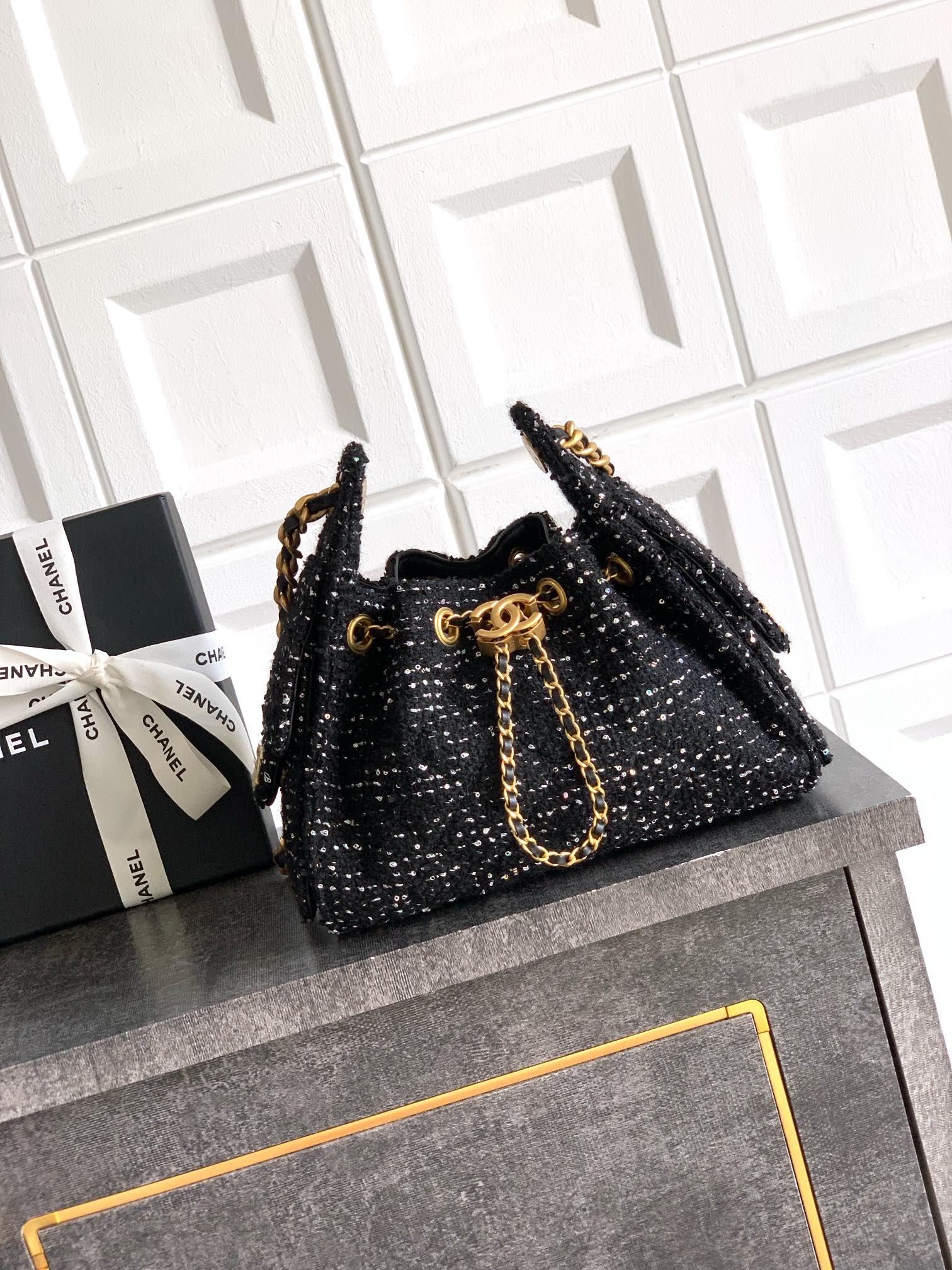 [TOP] CHANEL Mini Tweed Fabric Hobo Bag 20x22x12.5CM - 3 Colors
